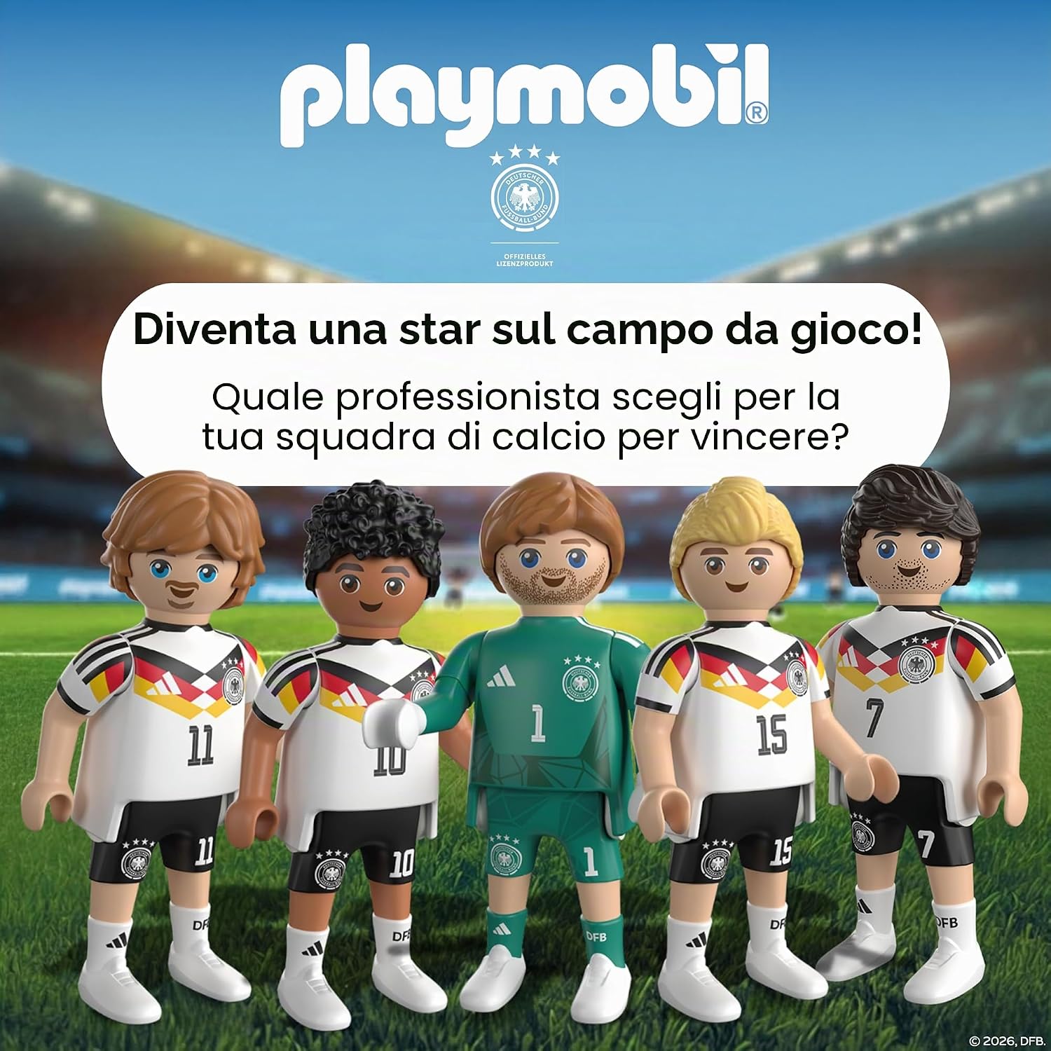 Detalle de PLAYMOBIL DFB Set giocatori 2 – Portiere e 5 giocatori per scene di calcio, 6 personaggi dinamici