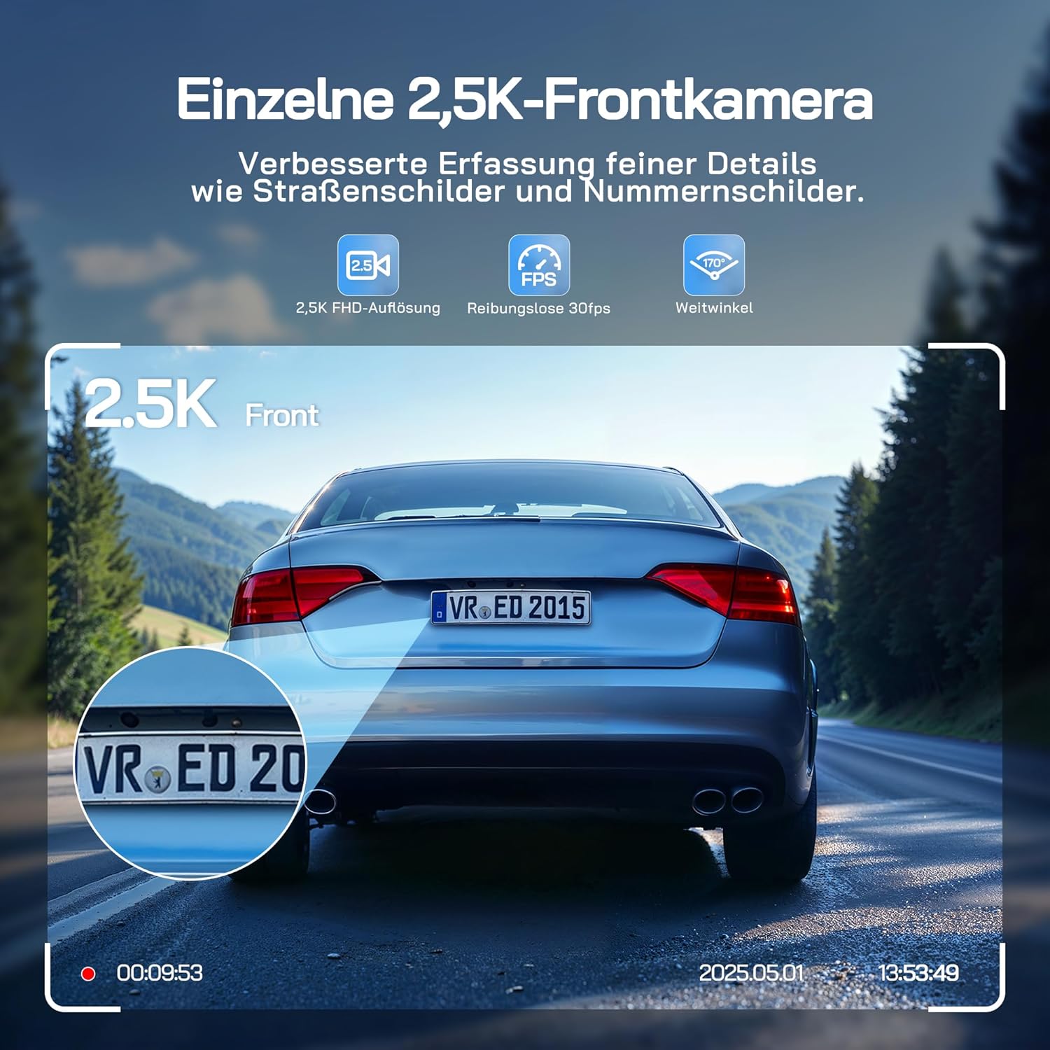Thumbnail 1 de WOLFANG Dashcam Mini 2,5K (1440p) mit WiFi, 32-GB-microSD & 170°-Weitwinkel