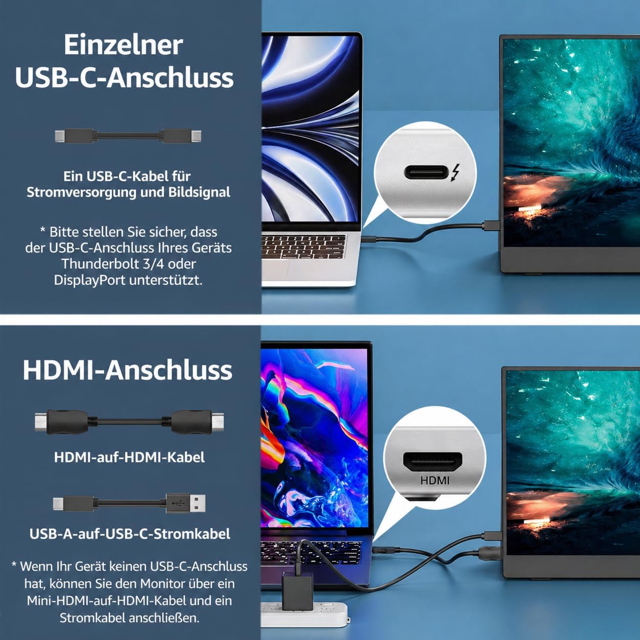 Detalle de cocopar Portable Monitor 15,6 Zoll (1080P FHD) – mobiler USB-C/HDMI Zweitbildschirm mit Lautsprecher