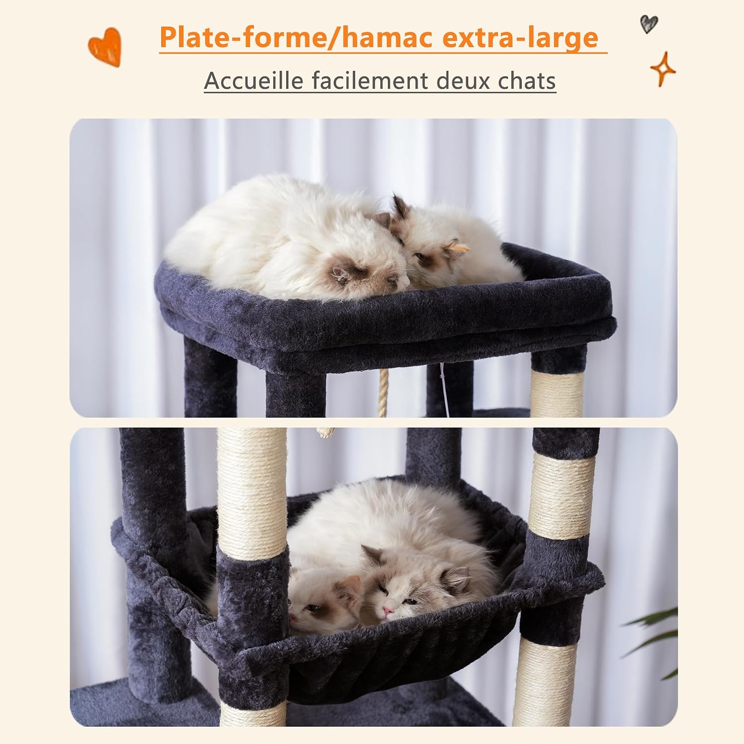 Thumbnail 2 de Heybly Arbre à chat XXL 152 cm pour gros chats jusqu’à 9 kg (HCT050G)