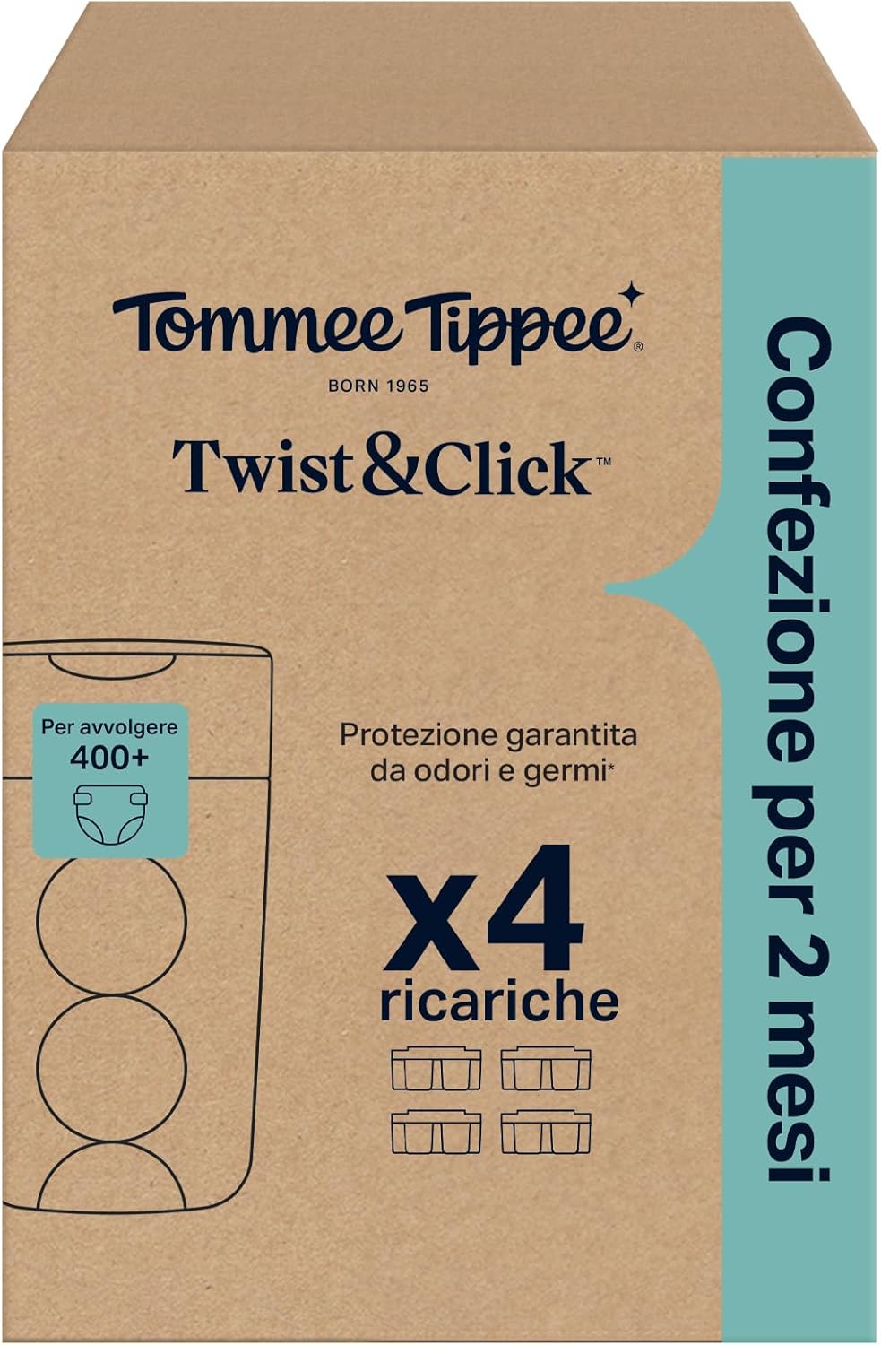 Detalle 2 de Tommee Tippee Ricariche originali Twist & Click Advanced da 10,5 m (confezione da 4)