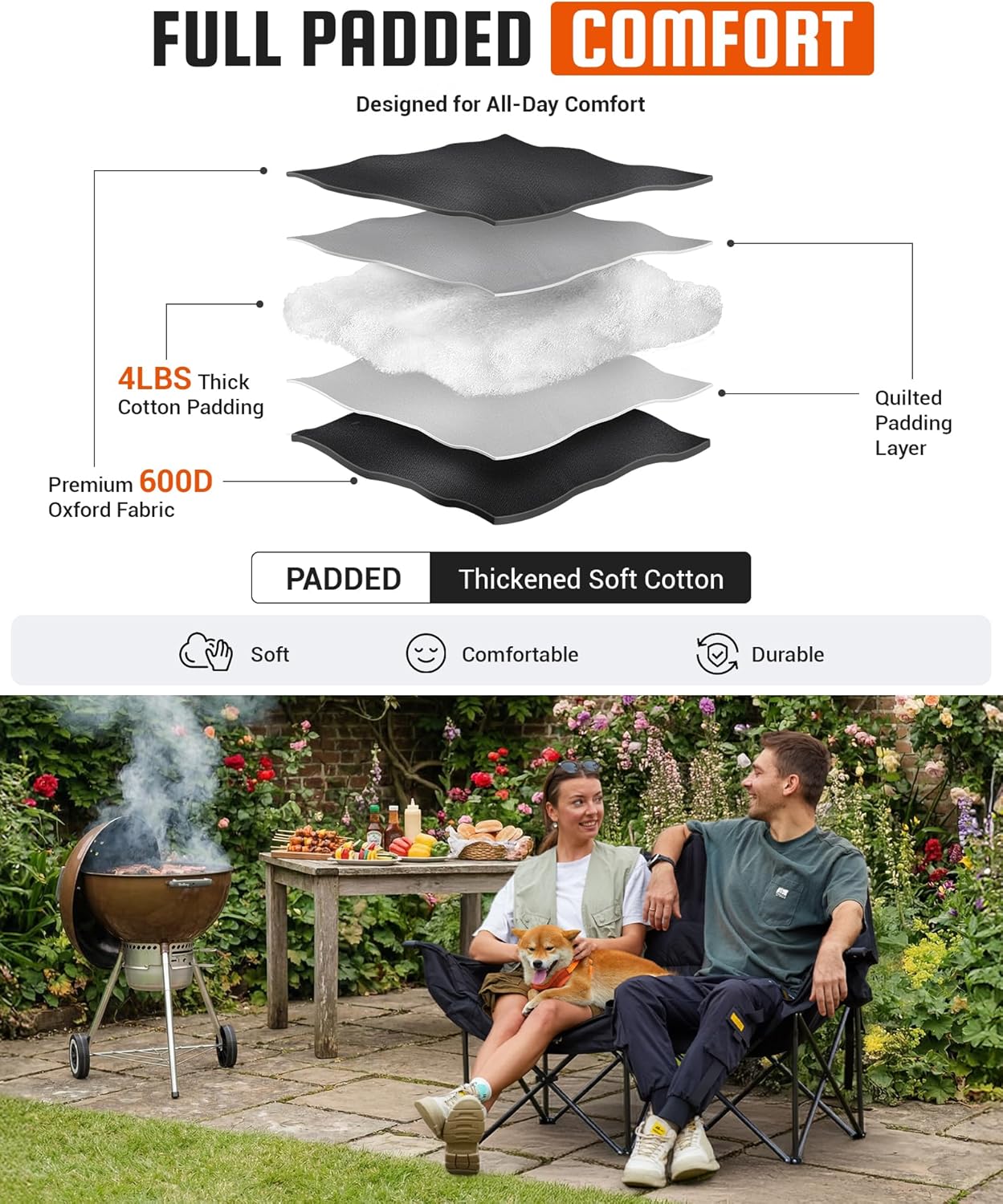 Detalle de KingCamp Double Camping Chair: Oversized, Heavy-Duty 660lbs Two-Person Folding Loveseat