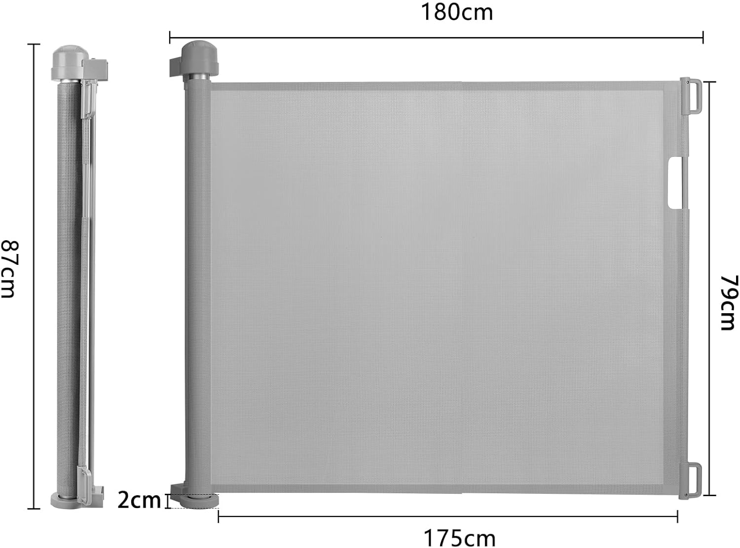 Detalle de LARS360 Türschutzgitter Ausziehbar 0-150 cm – Treppenschutzrollo für Baby und Haustier, Grau