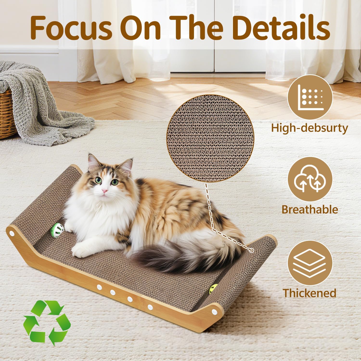 Thumbnail 5 de Meowker Modern Cat Scratcher Pad Cardboard – 3 in 1 Lounger with Ball Track for Indoor Cats