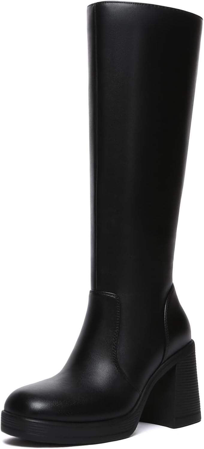 Detalle de Athlefit Knee-High Boots with Wide-Calf Fit, Side Zipper and 3.68-Inch Heel