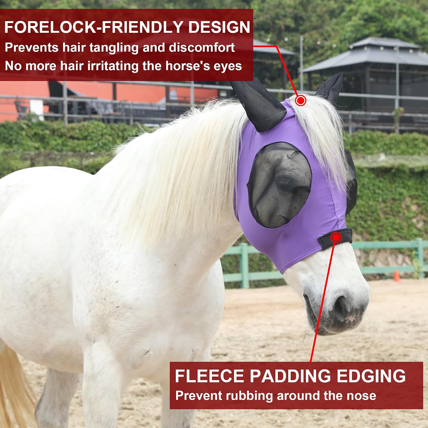 Detalle de Leberna Horse Fly Mask with Ears (Smooth, Elastic, UV Protection) – Purple, Full