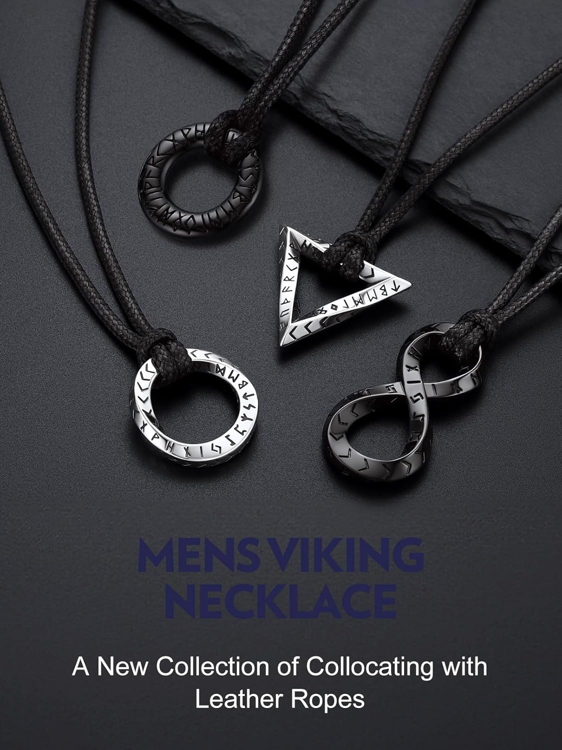 Thumbnail 6 de Bandmax Collier Rune Viking Homme/Noir avec Pendentif Möbius et Chaîne réglable 46–76 cm