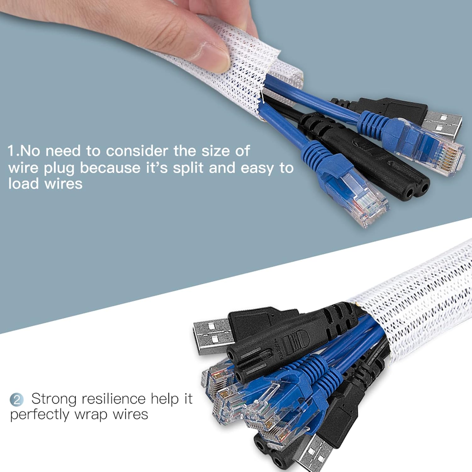 Thumbnail 2 de Cable Sleeve Cover (10ft) for Under-Desk Cable Management, 1–1.5 inch, White