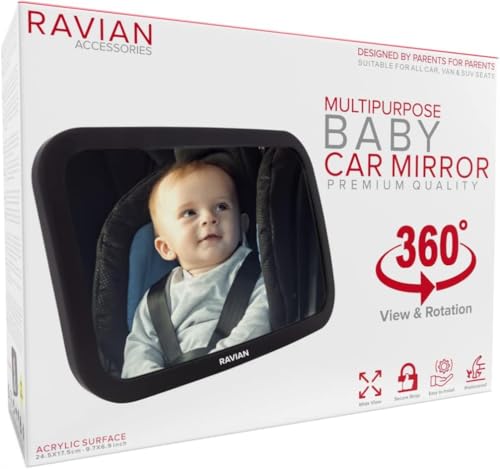 Imagen de Rétroviseur de voiture pour siège arrière de bébé RAVIAN — vue dégagée et incassable, réglable à 360° en OfertitasTOP
