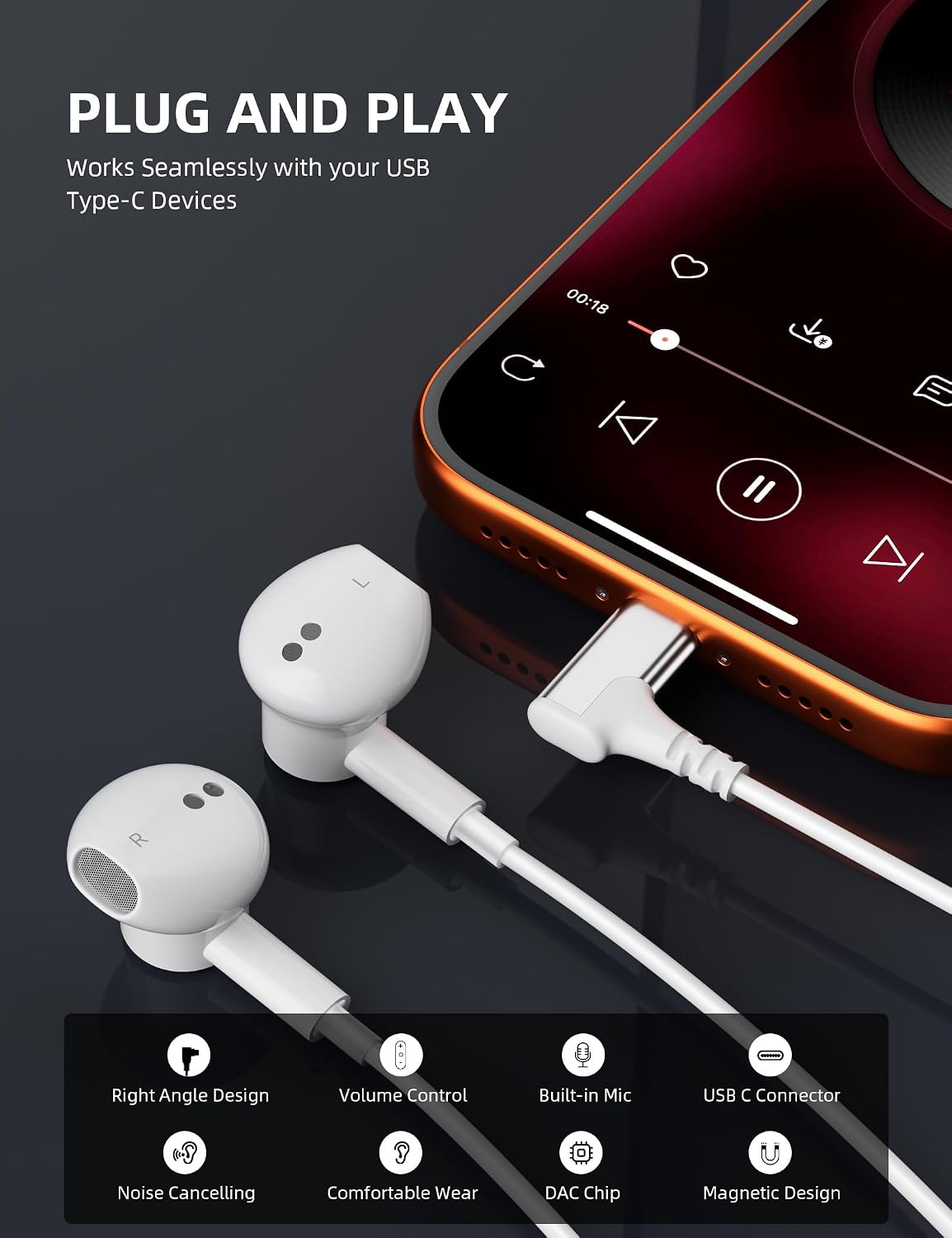 Thumbnail 4 de USB C Headphones Right Angle Magnetic HiFi
