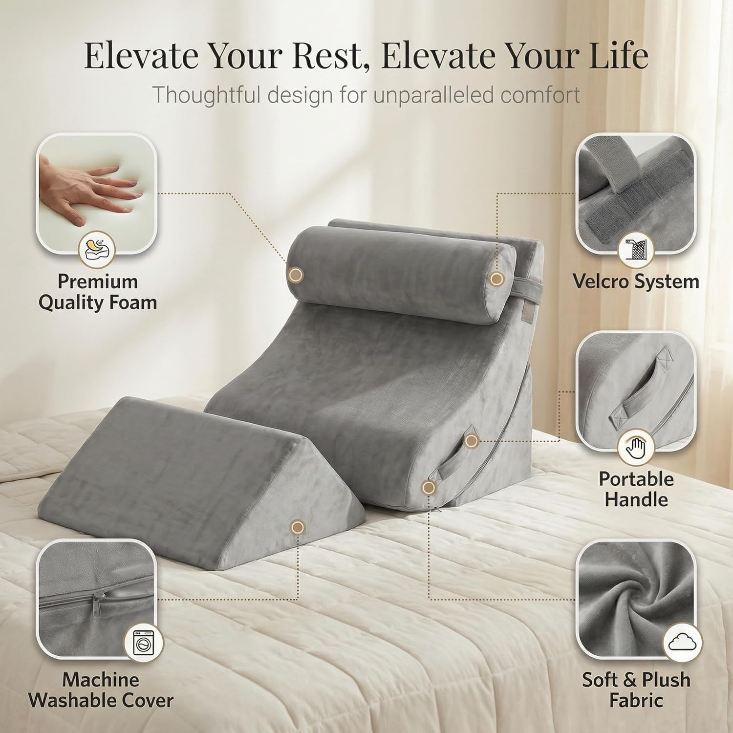 Thumbnail 6 de Axelrod 4PCS Orthopedic Bed Wedge Pillow Set (post-surgery foam) for back, neck & leg comfort