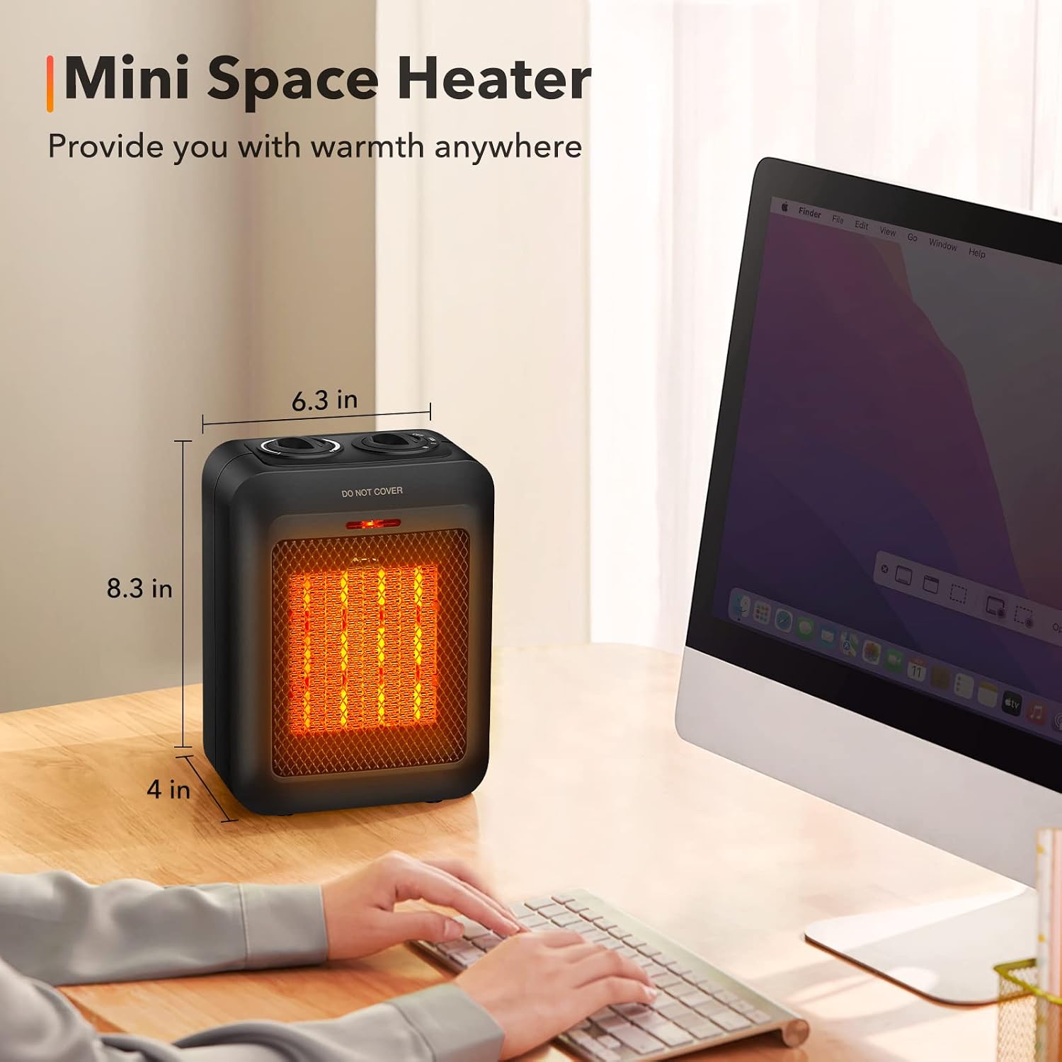 Detalle de Brightown PTC-1901 Ceramic Space Heater, 1500W/750W, Fan Mode and Safety Shut-Offs