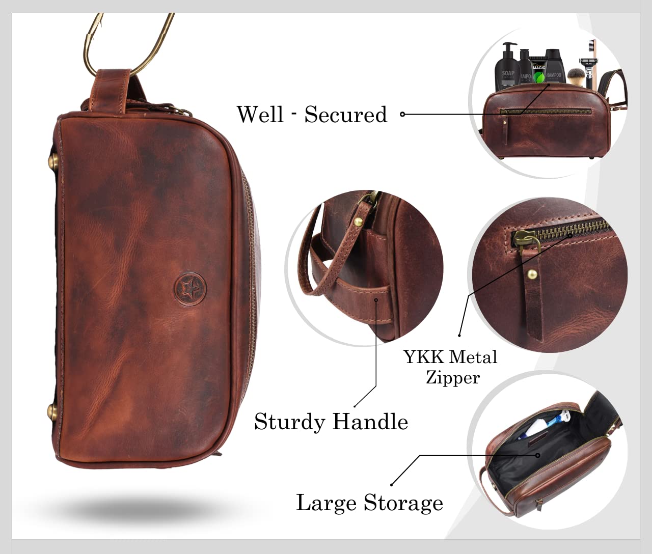Detalle 2 de Aaron Leather Goods Leather Toiletry Bag, 10-Inch