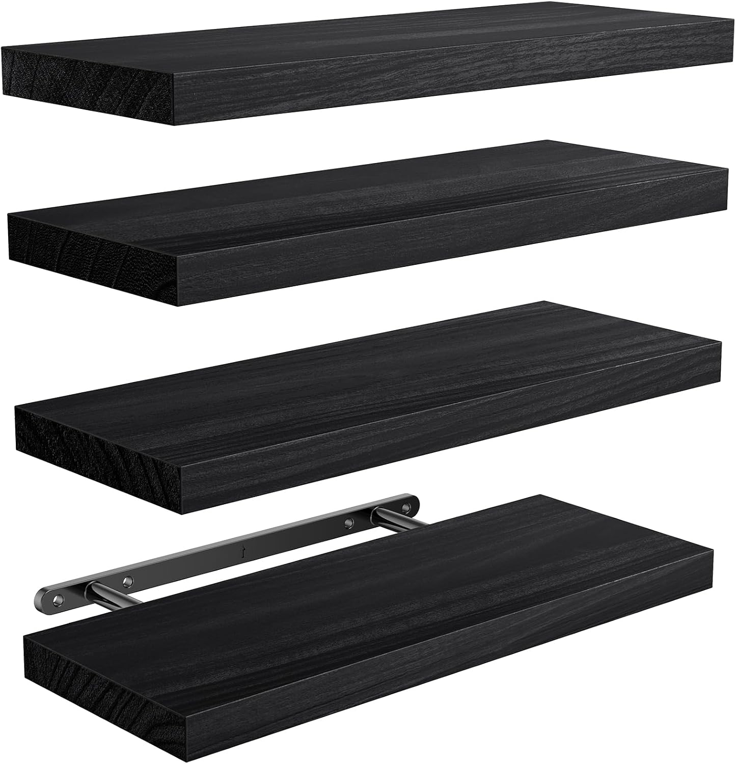Detalle de AMADA HOMEFURNISHING AMFS40B Floating Wall Shelves, Black Paulownia Wood, Set of 4