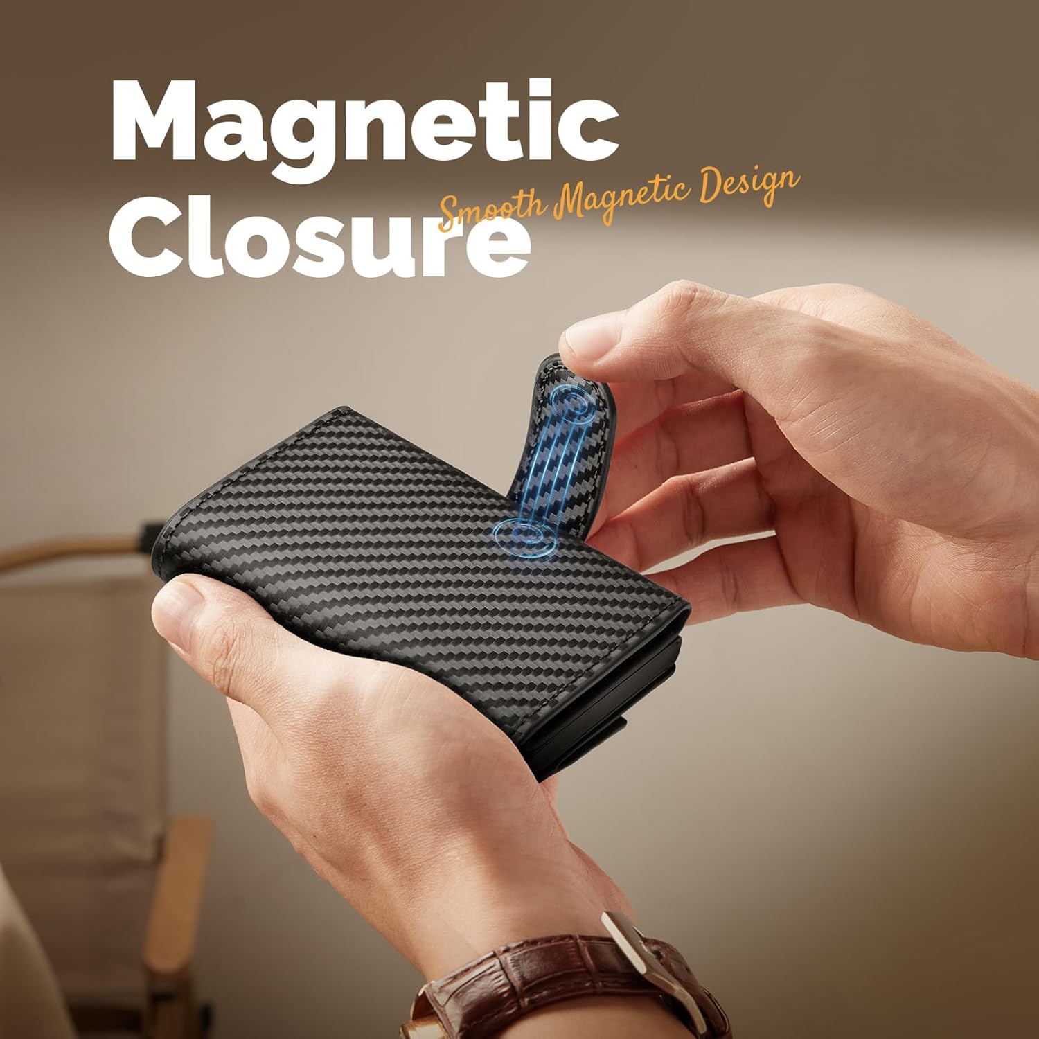 Thumbnail 4 de YESIIW Slim RFID Pop-Up Wallet for Men (Carbon Fibre) with Coin Pocket & ID Window