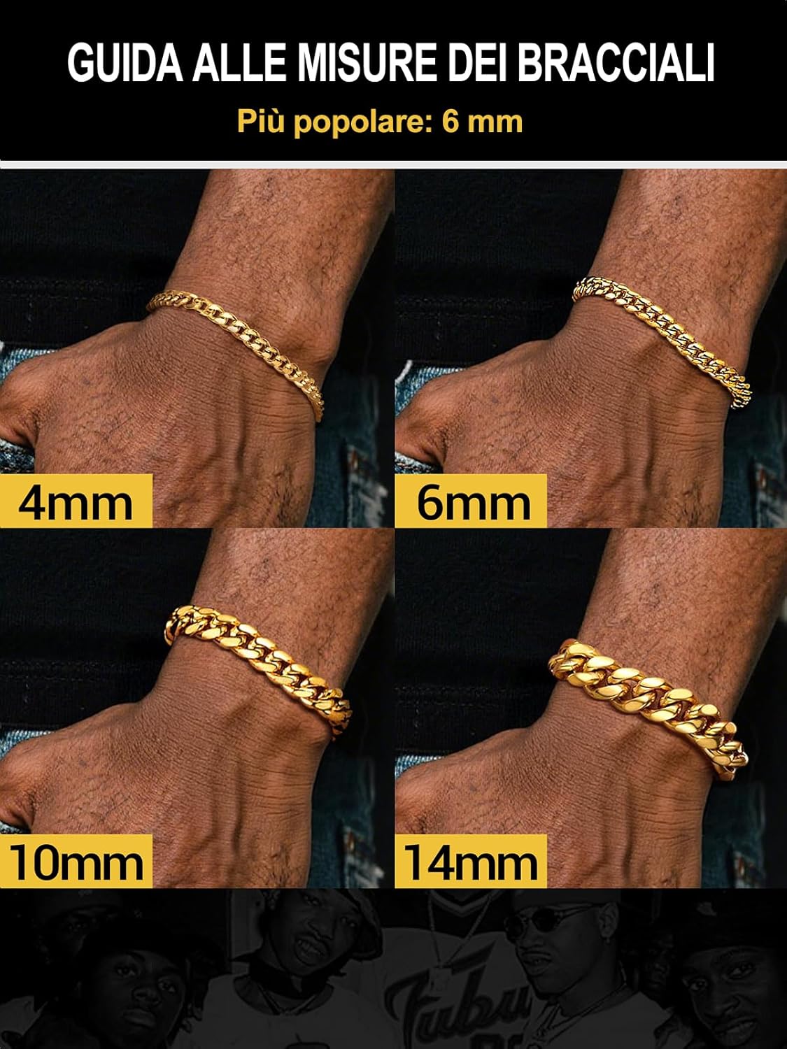 Thumbnail 2 de PROSTEEL Bracciale da Uomo in Acciaio Inossidabile e Placcatura Oro – Catena a Maglie 4,8–14 mm, lunghezze 16–21 cm