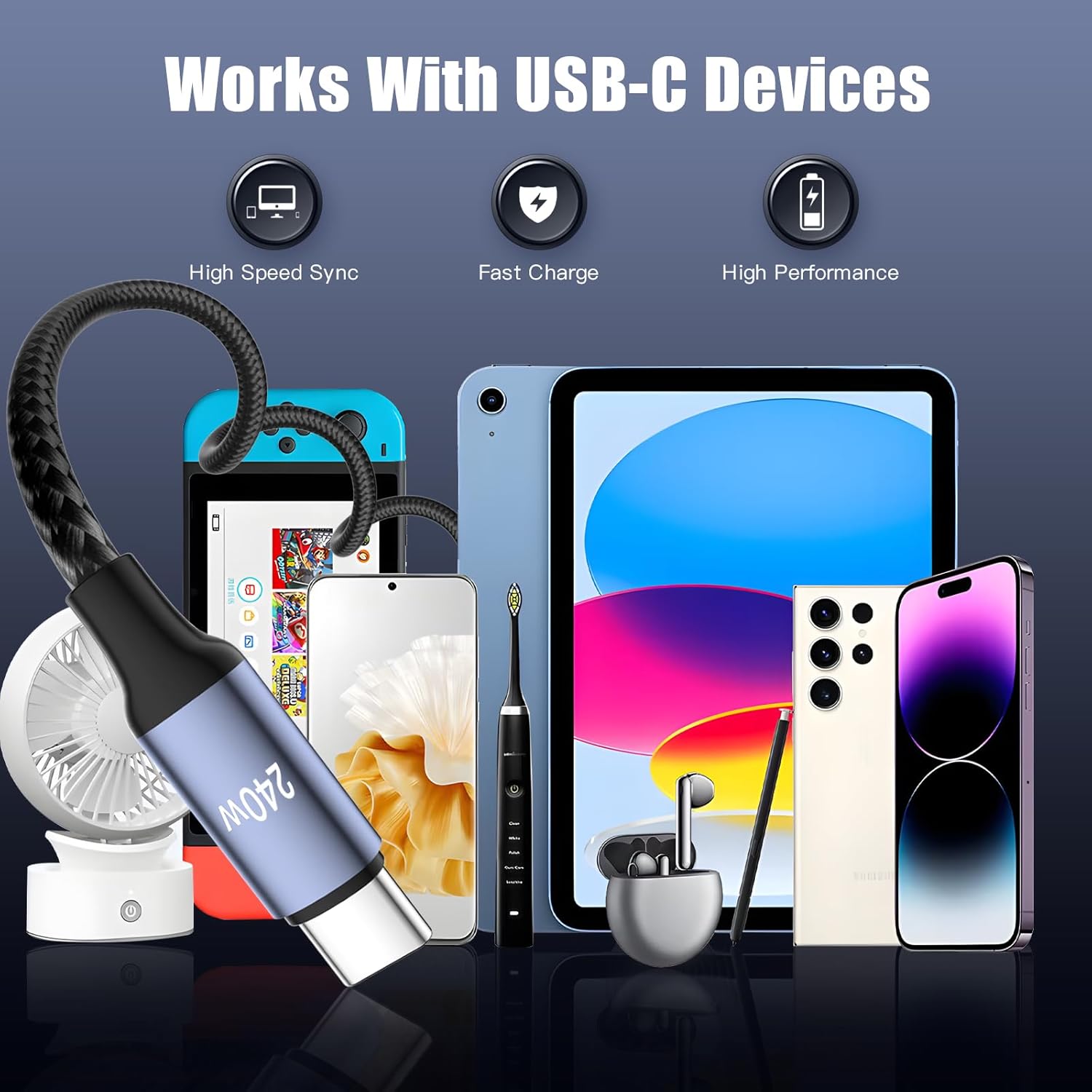 Thumbnail 6 de 240W Retractable Coiled USB-C to USB-C Cable (Spring Design) for Fast Car Charging & Data Sync