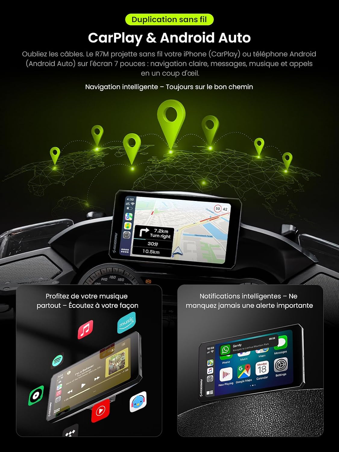 Thumbnail 4 de RiderNav R7M 7" CarPlay et Android Auto sans fil pour motos BMW (Nav Prep 5/6)