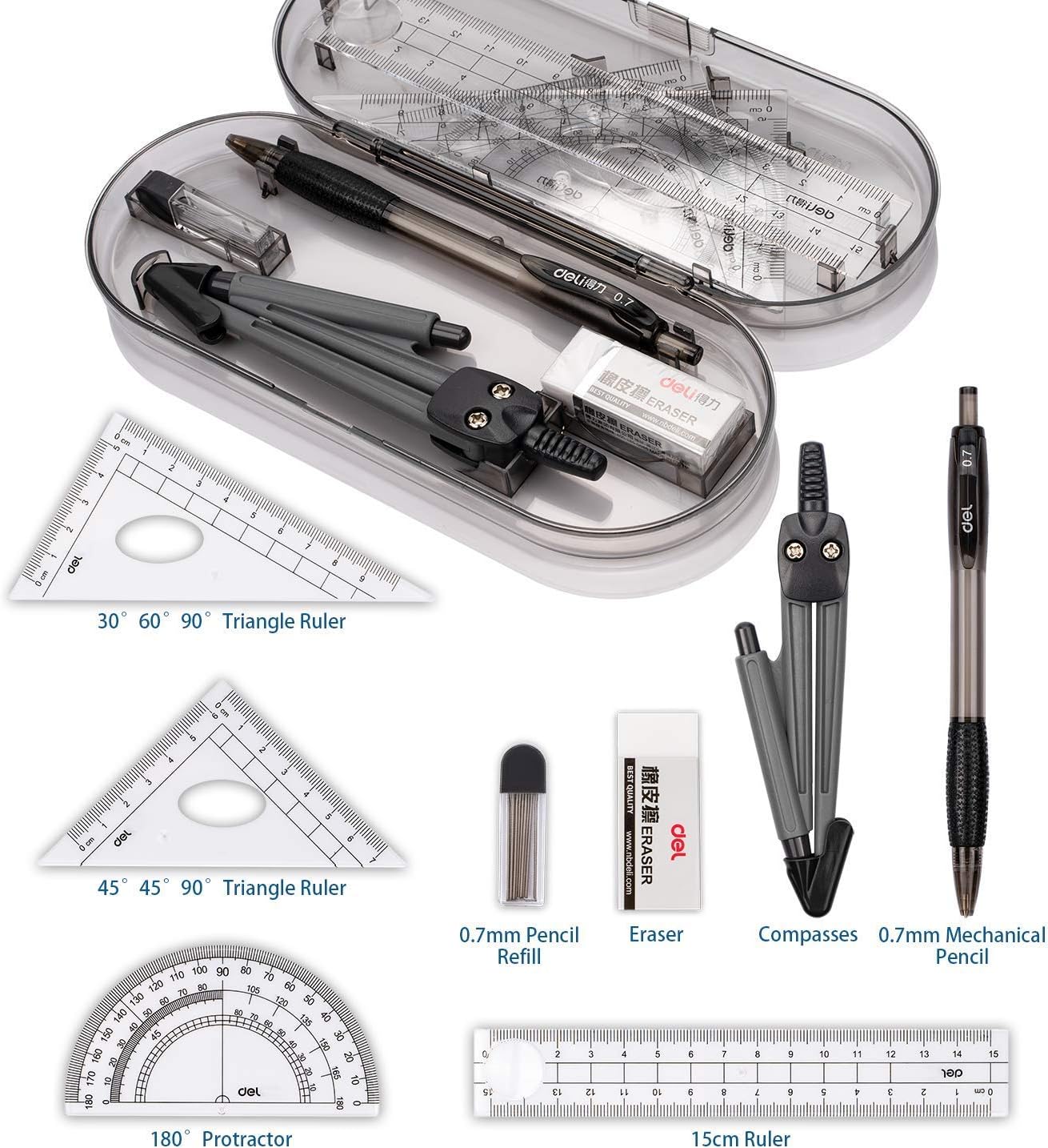 Thumbnail 1 de Maths Set Geometry Set compass & ruler set (8 pieces) in carry case for school drawing