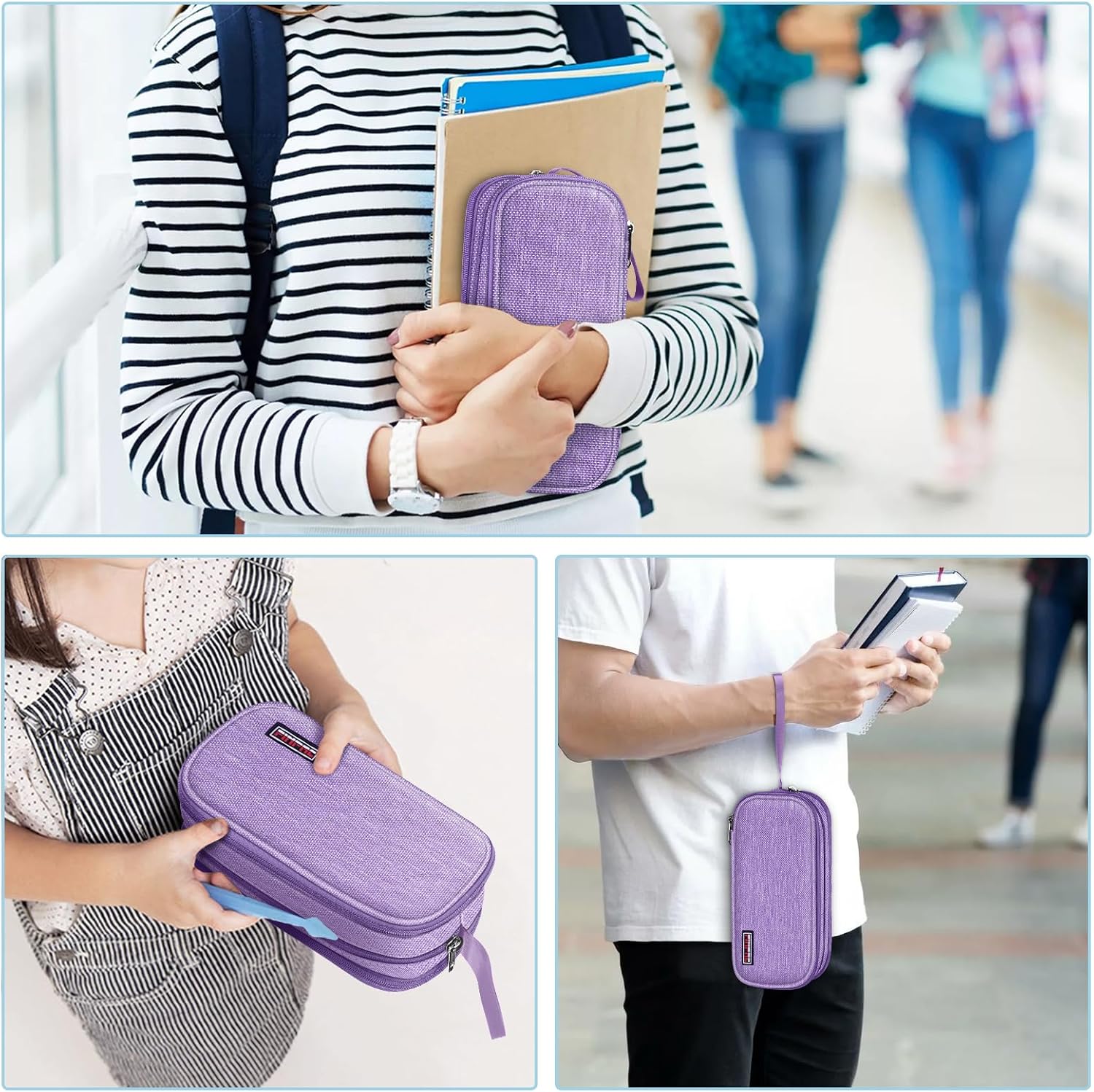 Thumbnail 5 de FINPAC Federmäppchen Federtasche in Hellviolett – große Kapazität mit 3 Fächern