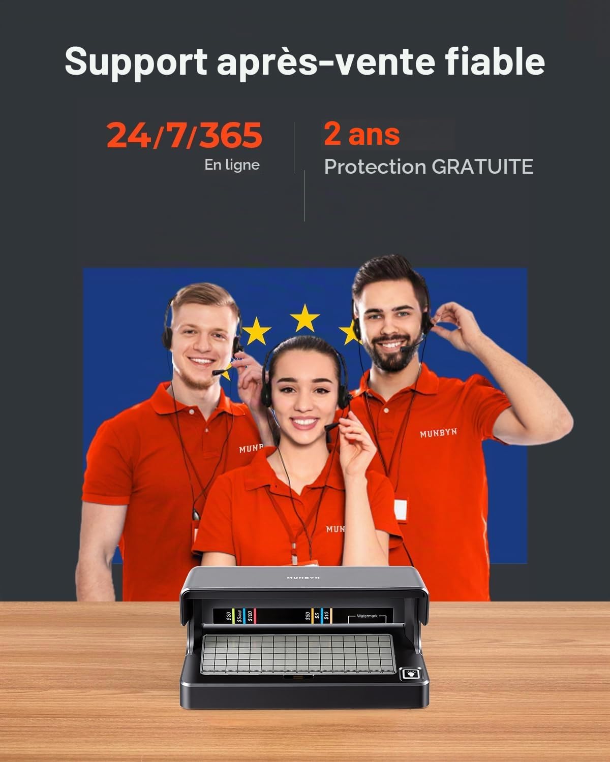 Detalle de MUNBYN IMC26 draagbare bankbiljetdetector met UV- en wit licht, USB-C