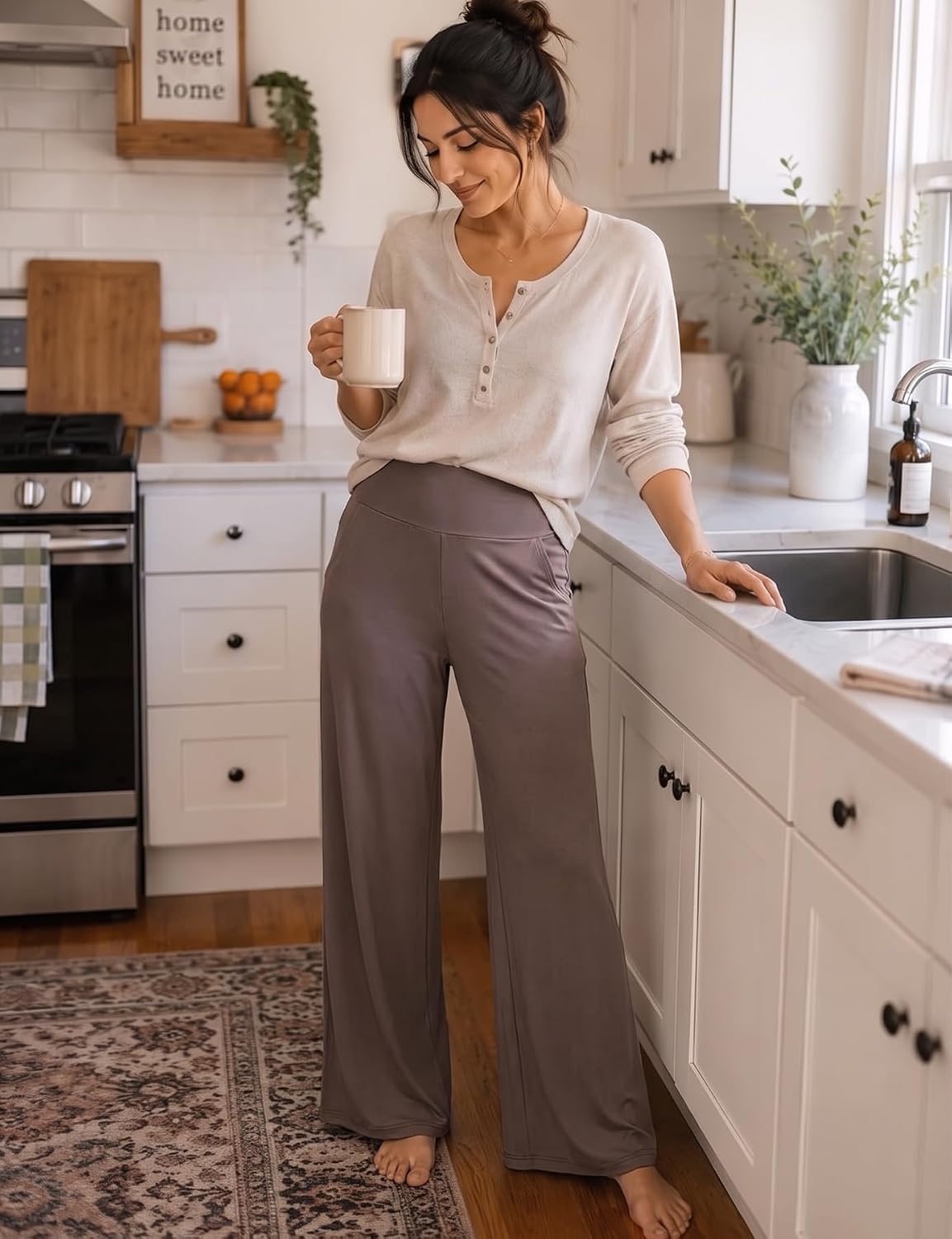 Detalle 2 de NEW YOUNG 3-Pack Wide-Leg Yoga Pants with Pockets, High Waist and 4-Way Stretch