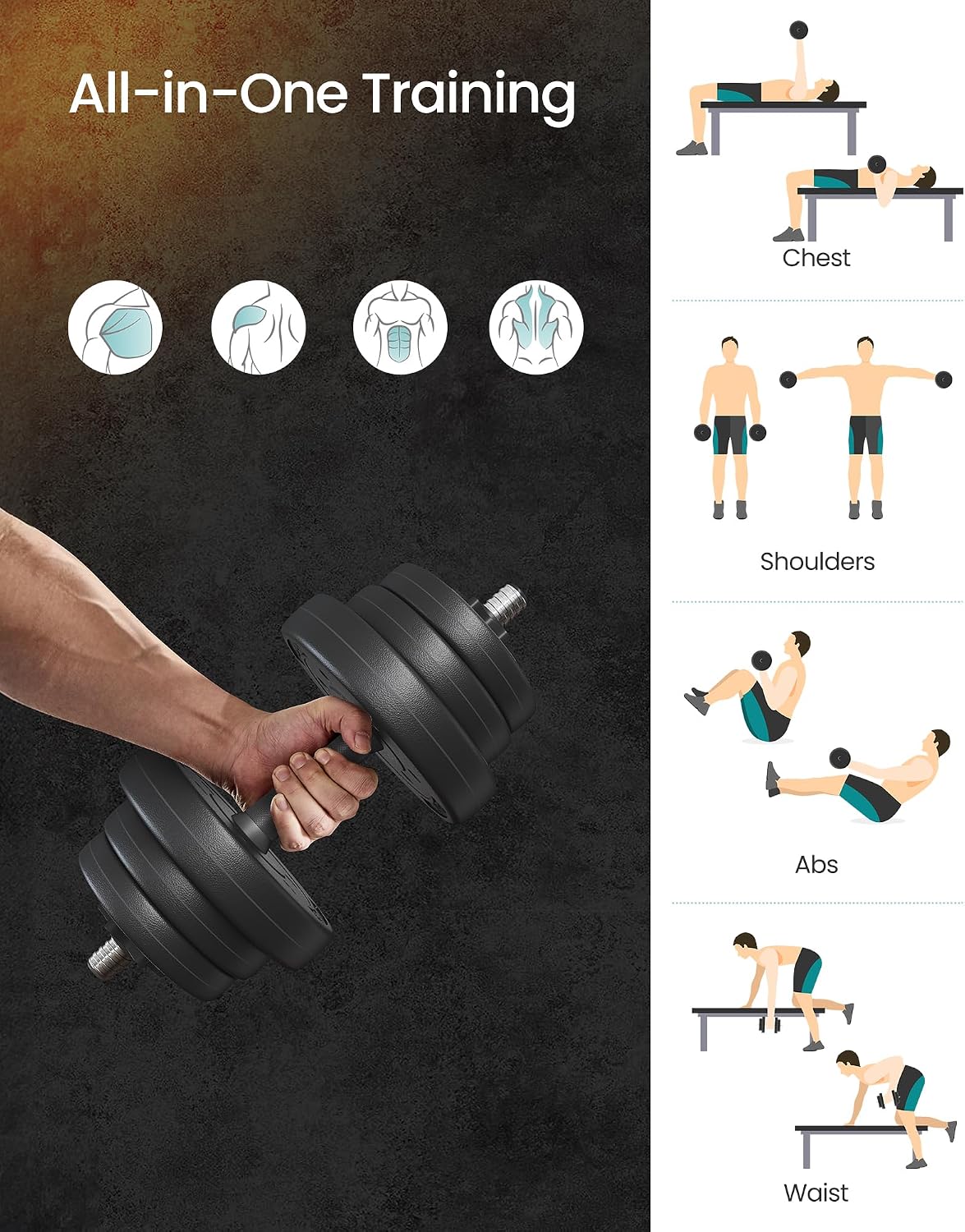 Thumbnail 2 de SONGMICS Stefan Collection SYL20HV1 Adjustable Dumbbells, 20 kg with Barbell Link