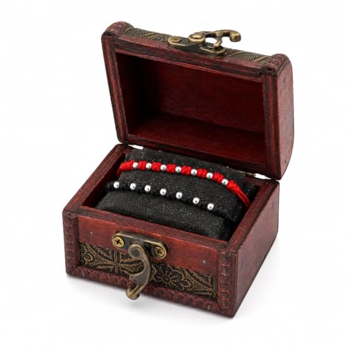 Detalle 2 de Pulseras Para Parejas 7 Bolas Plata y 7 Nudos - Hilo Rojo del Destino y Hilo Negro | AMOR CON PALABRAS
