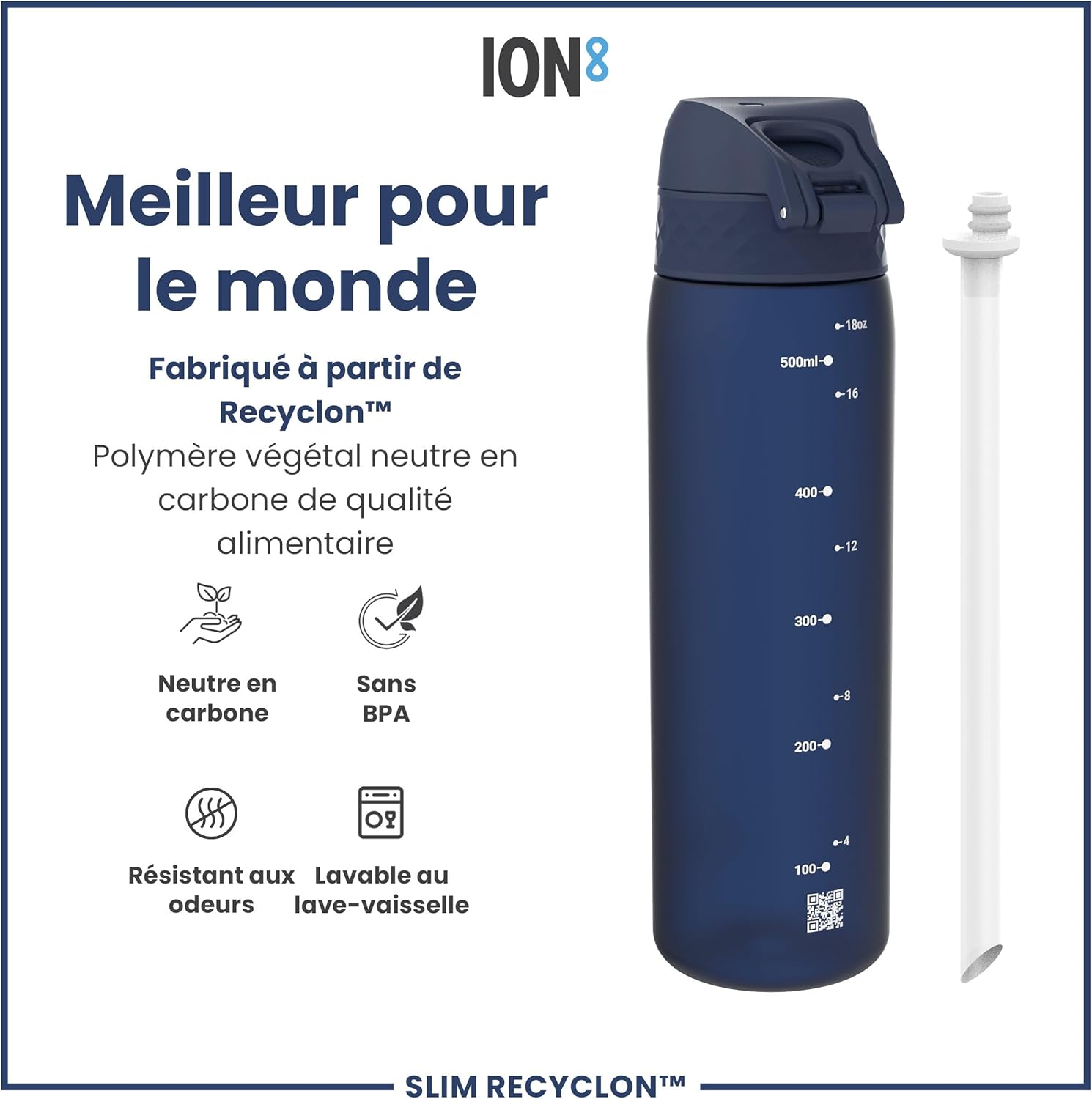 Detalle de Ion8 Gourde Paille 500 ml – Étanche, facile à ouvrir et lavable au lave-vaisselle