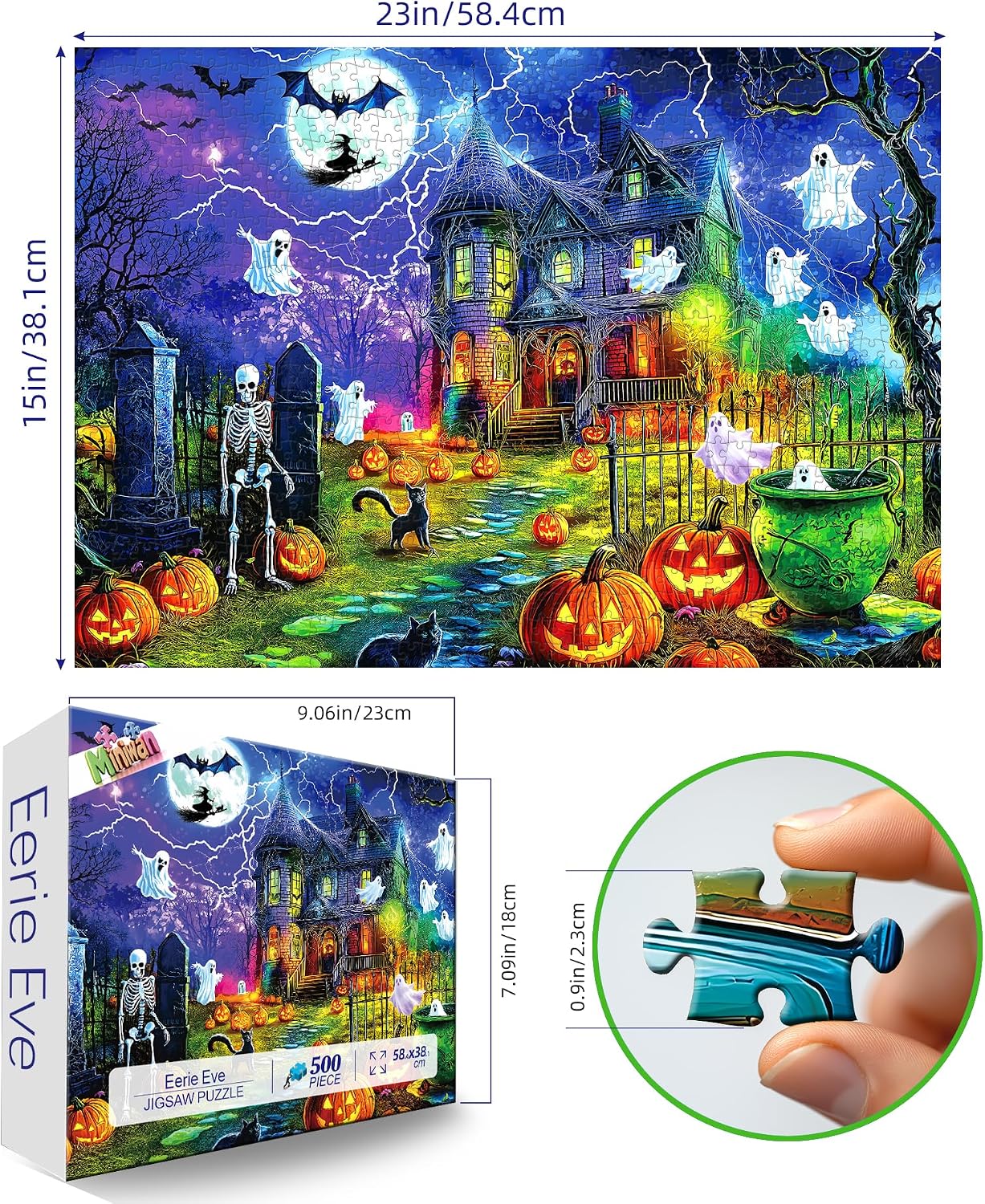 Thumbnail 1 de MINIWAN Hal-1000-hh 500-Piece Haunted House Halloween Jigsaw Puzzle