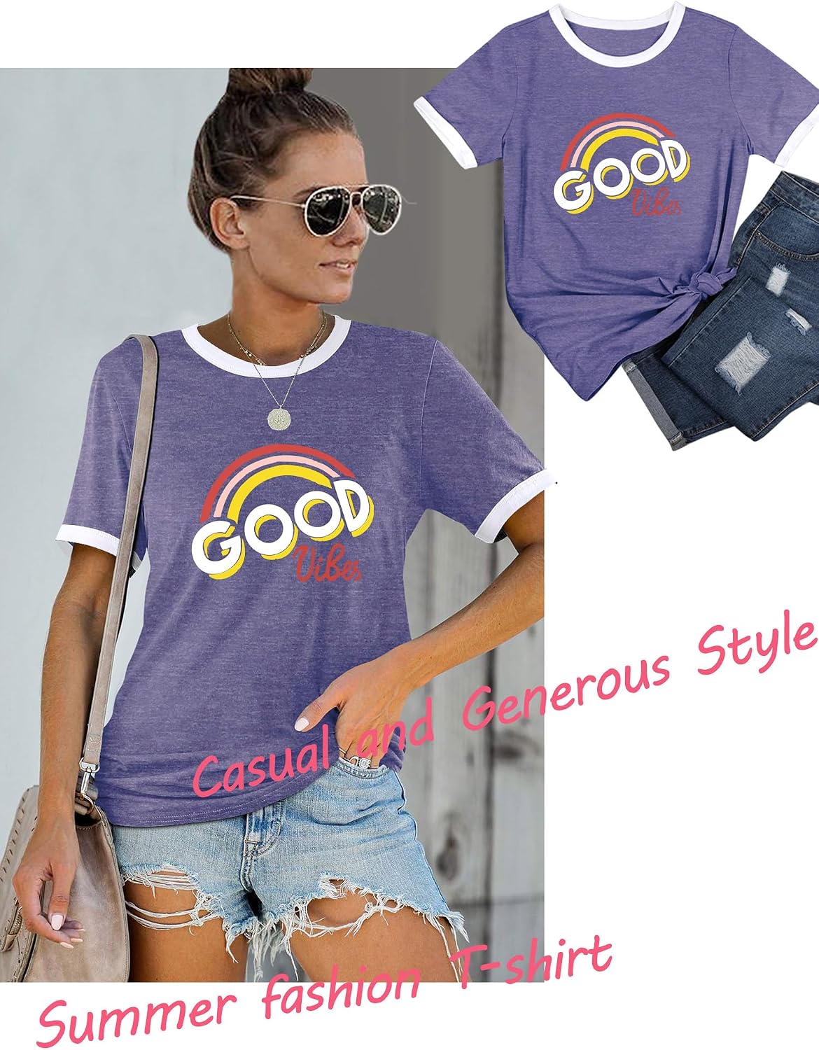 Detalle 2 de WIEIYM Good Vibes T-shirt, Rainbow S-XXL