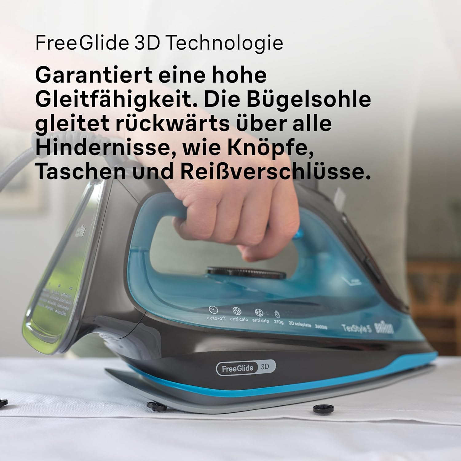 Thumbnail 4 de Braun TexStyle 5 SI5256 BL Dampfbügeleisen – FreeGlide 3D-Sohle, Präzisionsspitze & Vertikaldampf