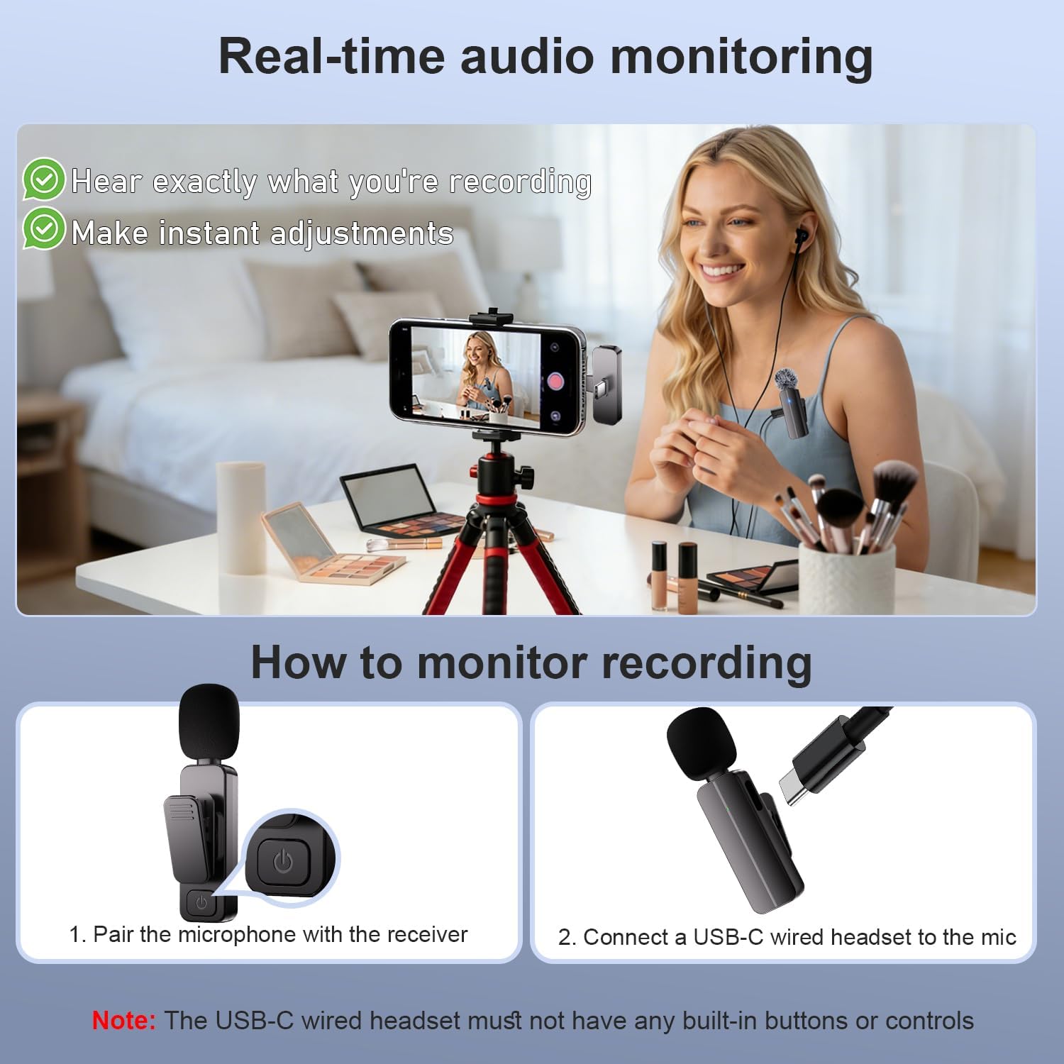 Thumbnail 6 de Bulatry 2-Pack Wireless Mini Lavalier Lapel Microphone for iPhone & Android (2 in 1)