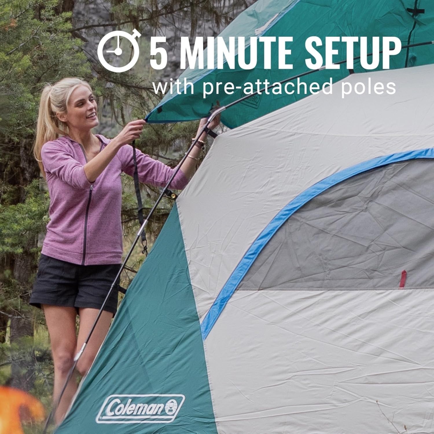 Detalle de Coleman Skydome 6-Person Camping Tent with WeatherTec and Pre-Attached Poles