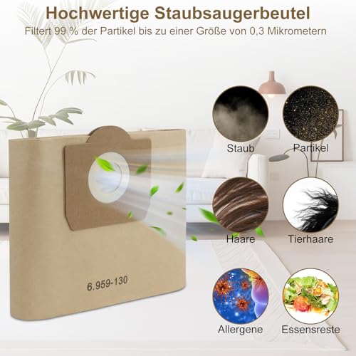 Detalle 2 de 5 Stück WD3 Staubsaugerbeutel für Kärcher 6.959-130.0 von Fishoney – kompatibel mit WD3/SE4001/SE4002