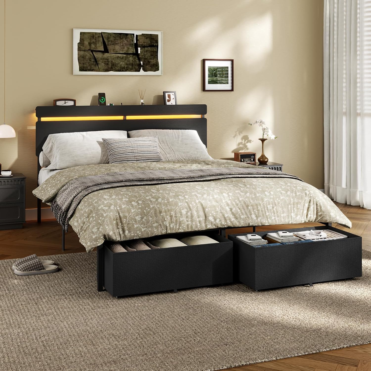 Thumbnail 4 de Forestell HK-BF-028-CLD-Q-1-B Queen Platform Bed with RGB Lights and Drawers