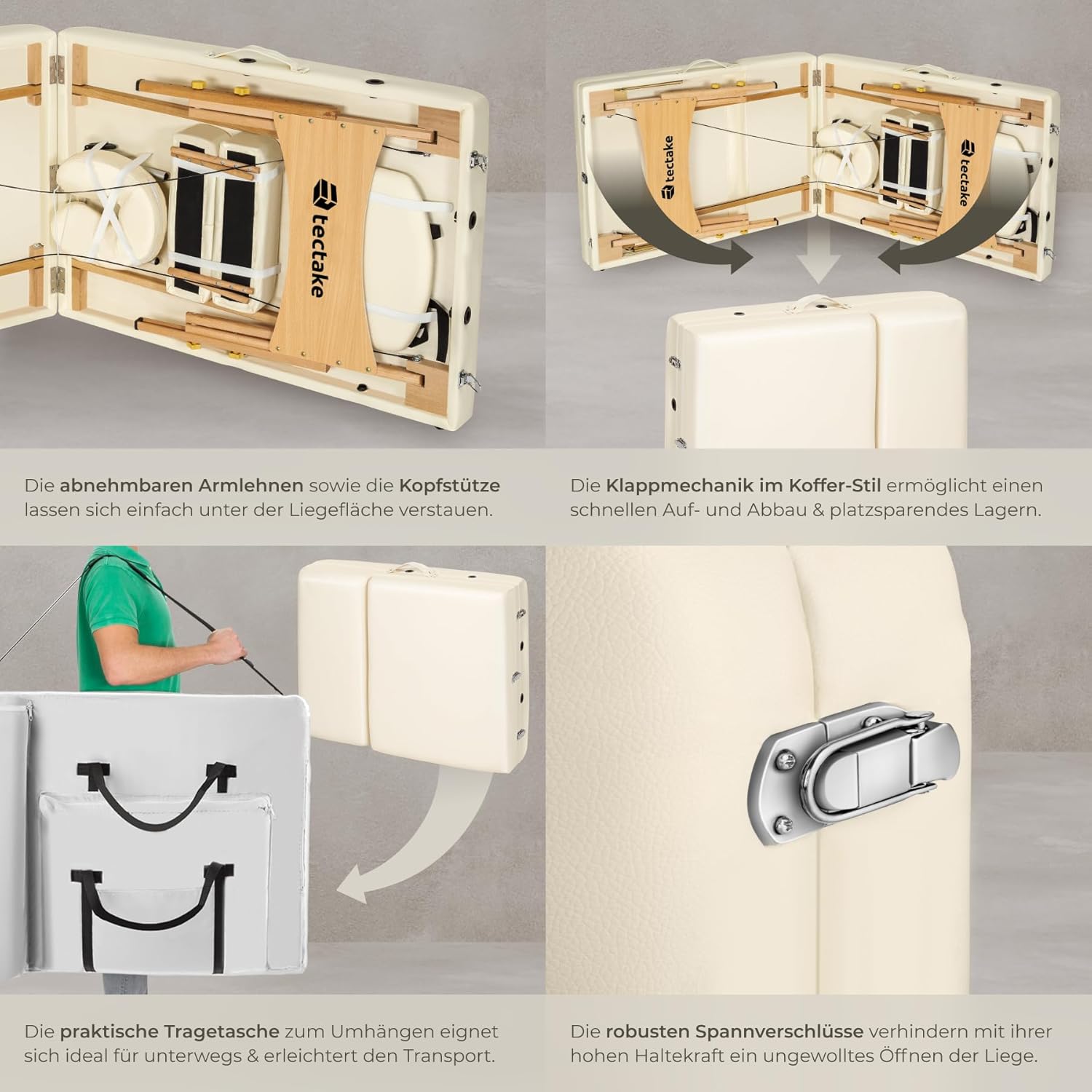 Detalle de tectake® Massageliege klappbar und höhenverstellbar (beige) – gepolstert für Massage, Tattoo oder Kosmetik