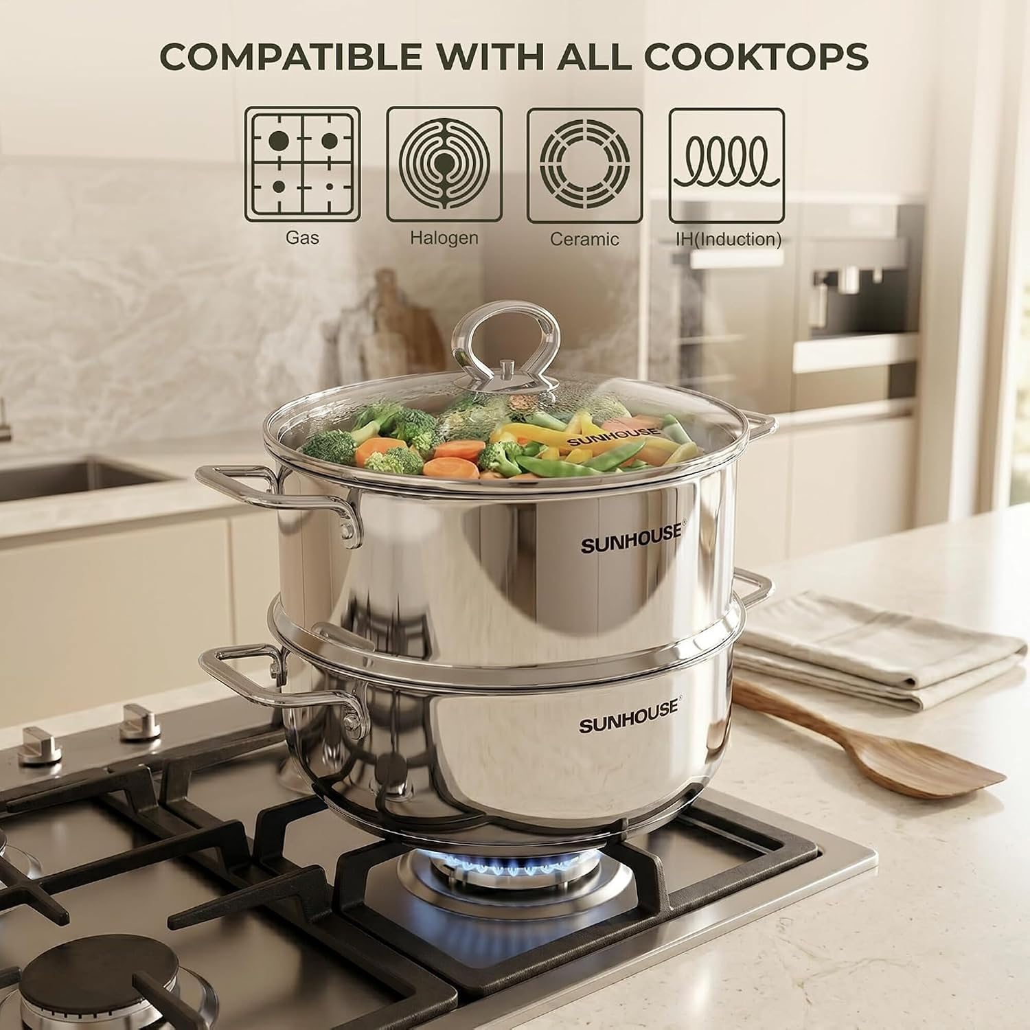 Thumbnail 5 de SUNHOUSE 2-Tier Stainless Steel Steamer Pot 5.5 QT 🍲