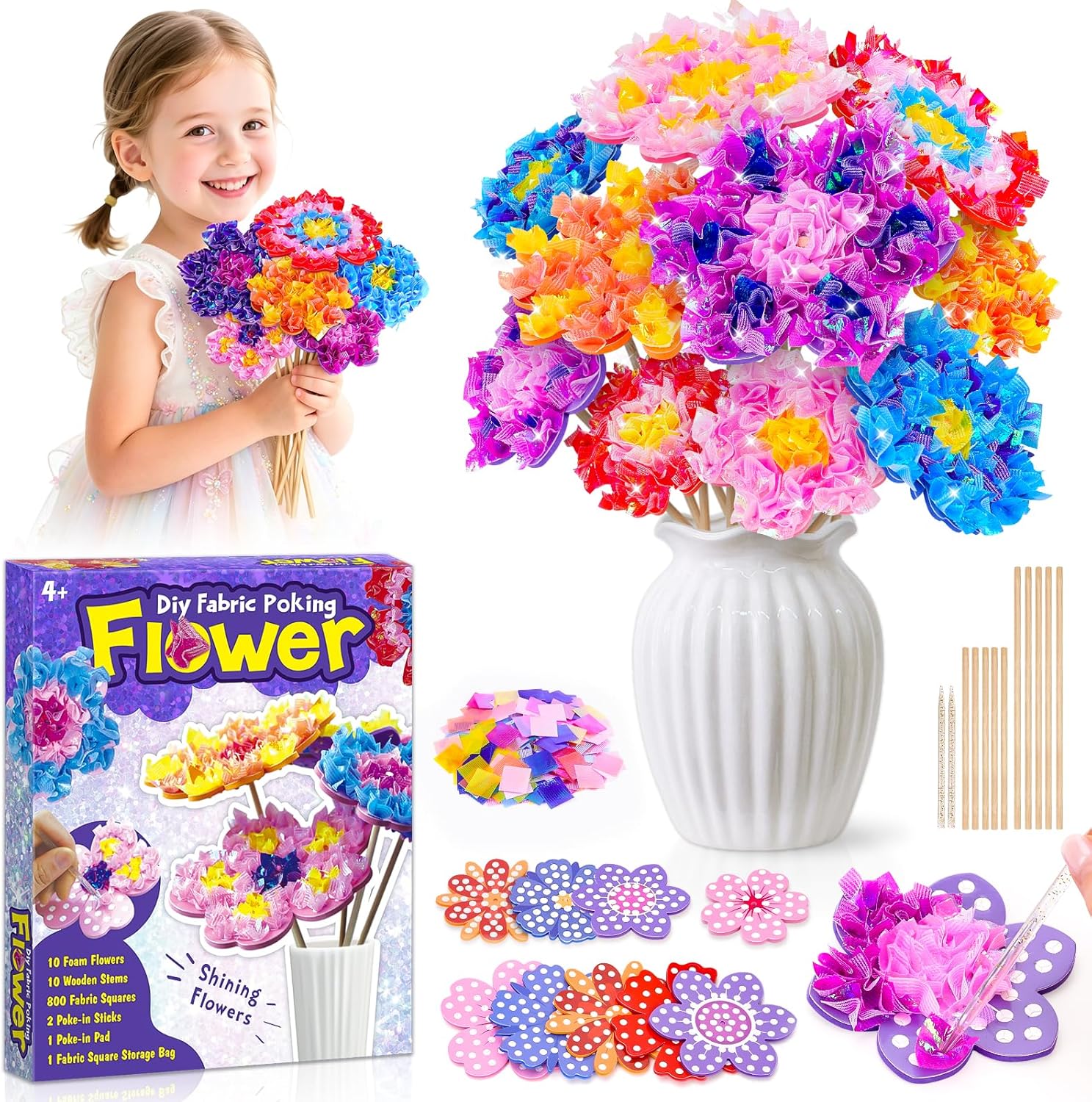 Geschenk Mädchen 5–8 Jahre: Bastelset Blumenstrauß mit Pailletten – DIY-Blumen & Zimmerdeko