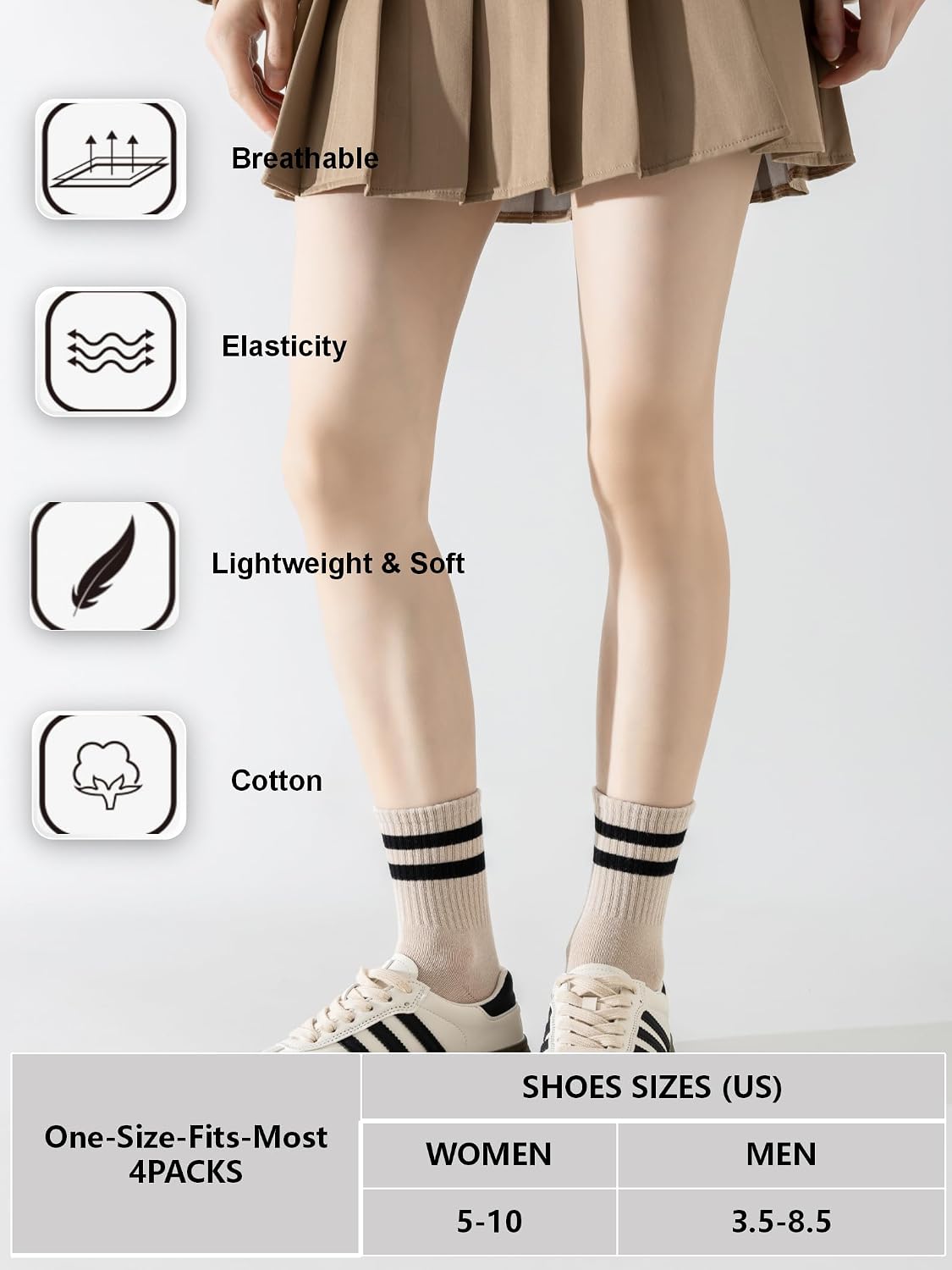 Detalle 2 de YUWELL Womens Striped Crew Socks 4-pack