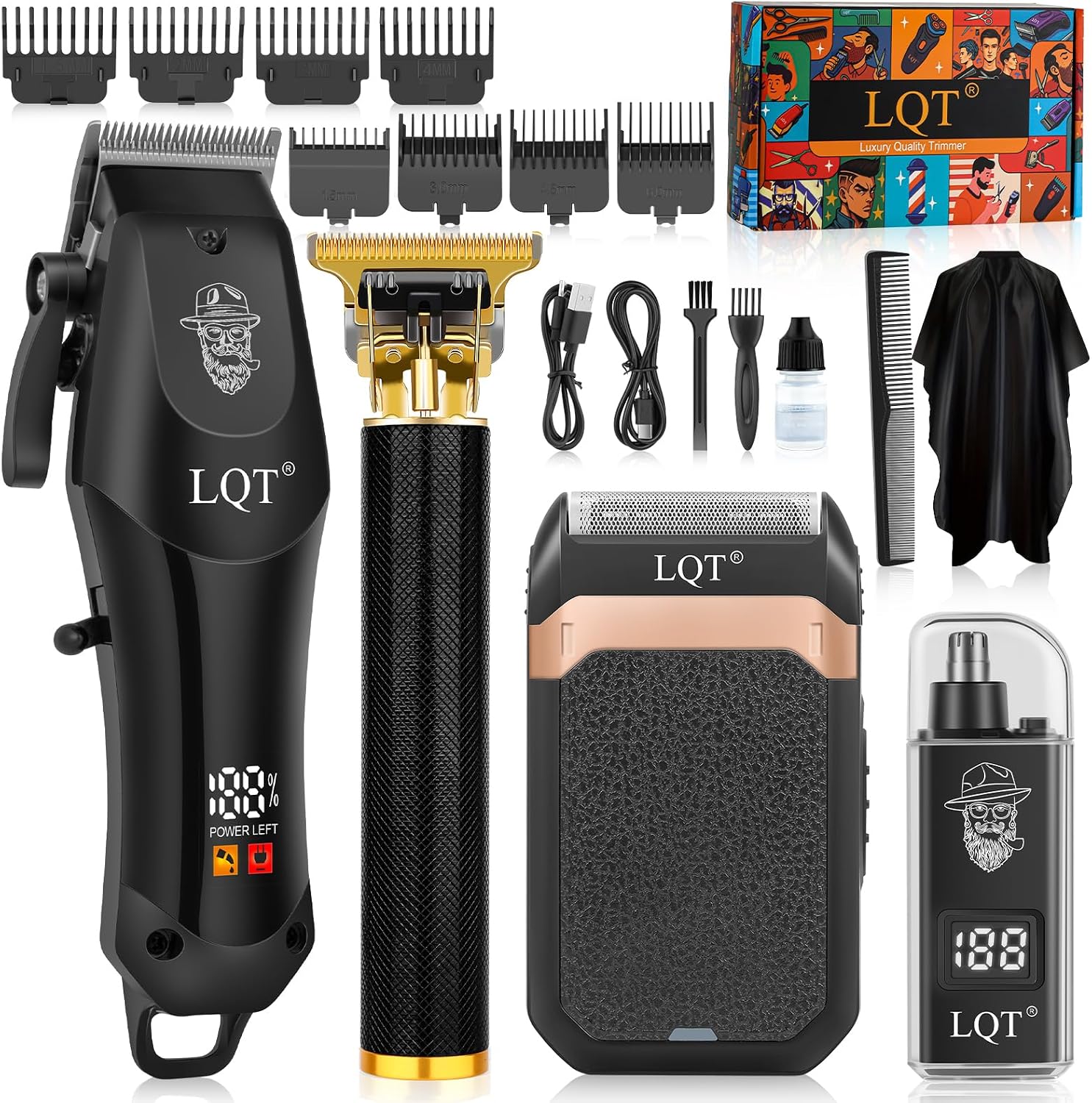 Detalle de LQT Men’s Hair Clippers Kit with LED Display (4-Piece Cordless Grooming Set)