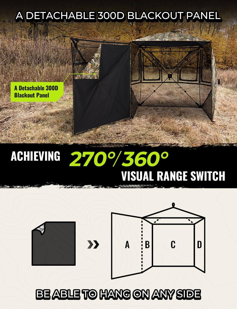 Detalle de TIDEWE BL008-AMZ 360° See-Through Hunting Blind, Pop-Up, 2–3 Person