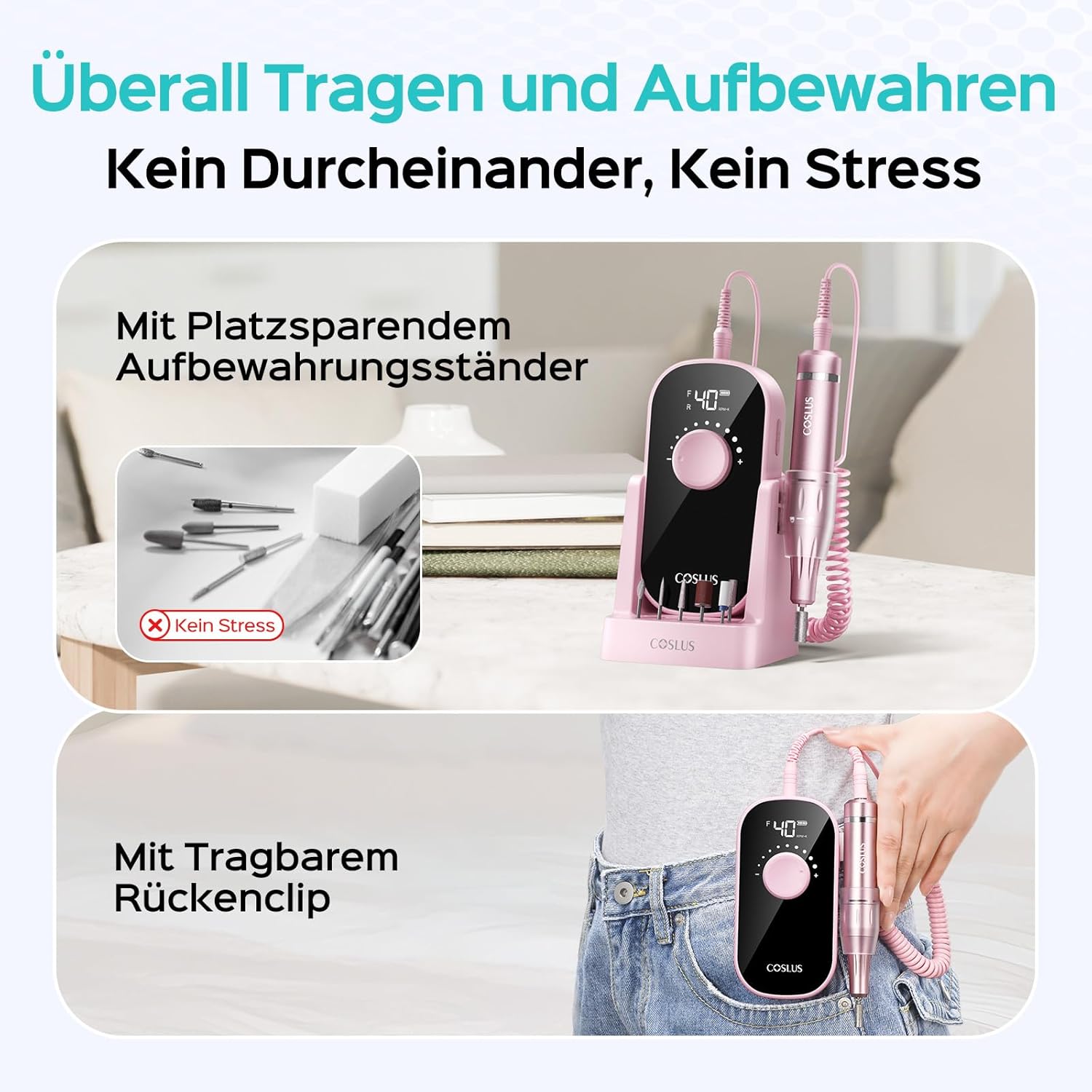 Thumbnail 4 de COSLUS E51 Elektrische Nagelfräser (6-in-1) mit 0–40.000 U/min, Akku & Zubehör für Maniküre und Pediküre