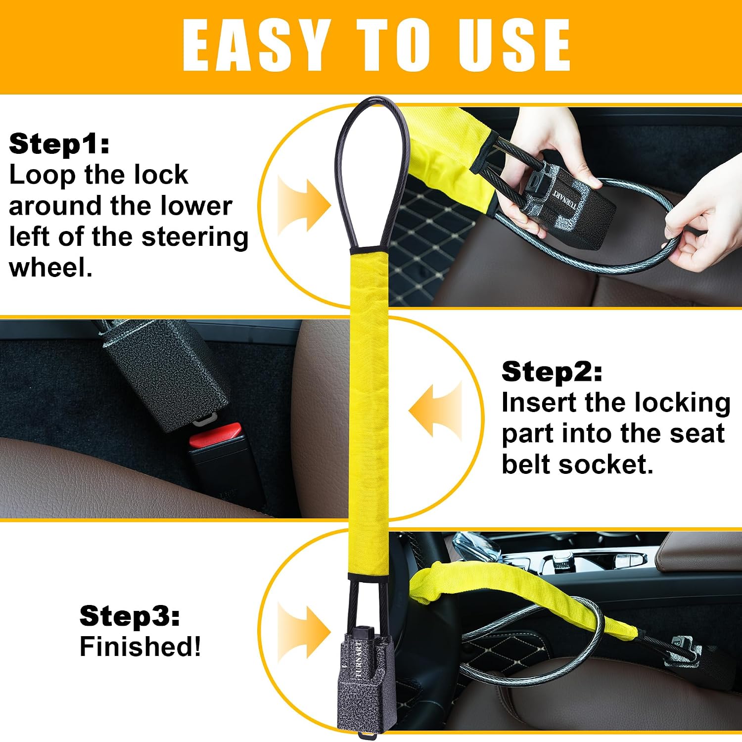 Thumbnail 4 de TURNART Steering Wheel Lock: Universal Anti-Theft Lock with Seat Belt Design