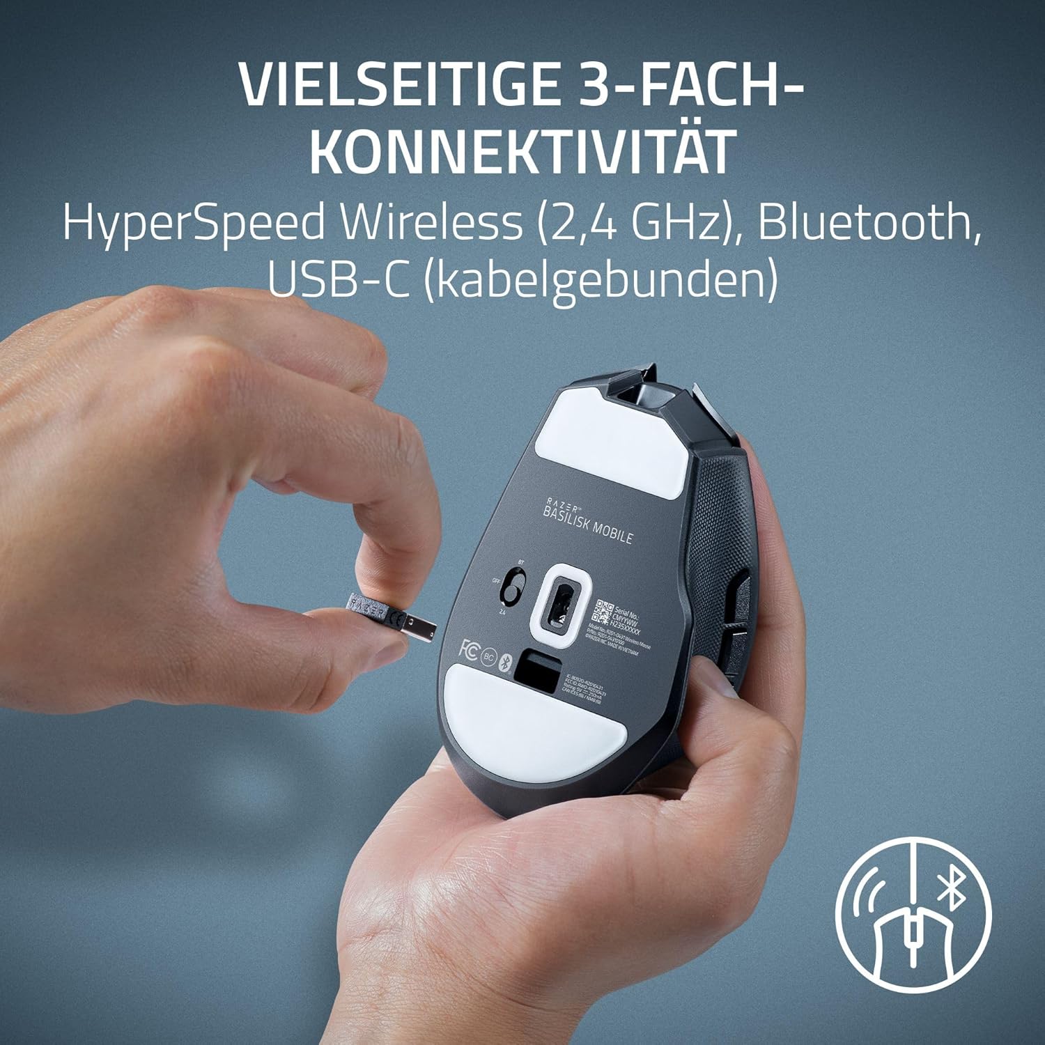 Thumbnail 4 de Razer Basilisk Mobile – kompakte kabellose Gaming-Maus mit Focus X 18K Sensor und Tri-Mode-Konnektivität (AI Prompt Master) Schwarz