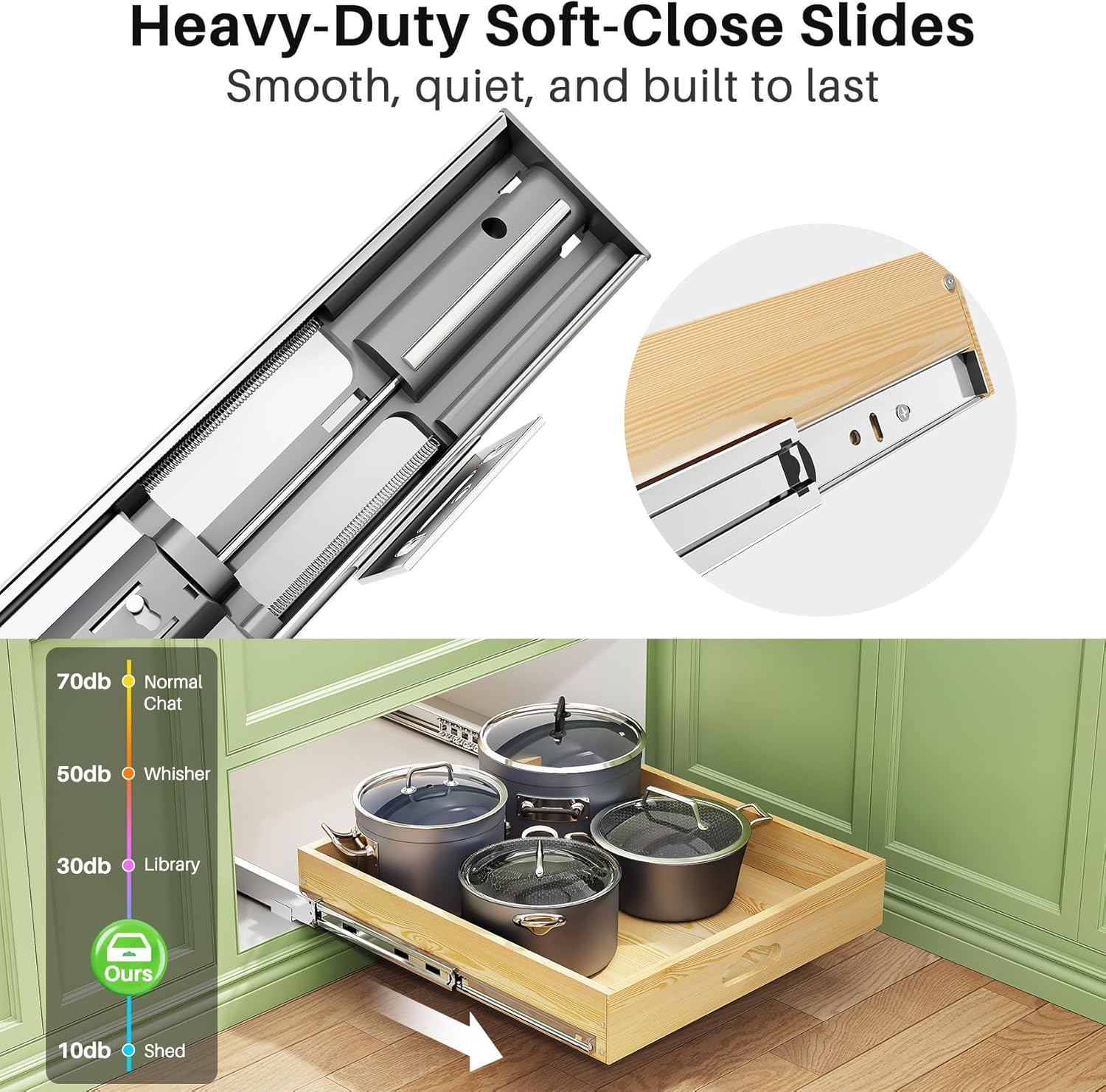 Thumbnail 3 de 2Pack Pull Out Cabinet Organizer with Soft Close Wooden Slide Out Drawers (15" W x 21" D x 3.4" H)