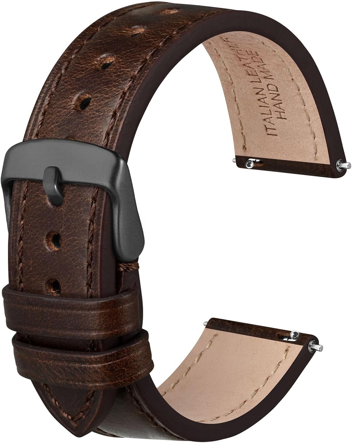 Detalle de Anbeer Quick Release Leather Watch Bands – Italian Leather Straps with Stainless Steel Buckle (18mm, 20mm, 22mm)
