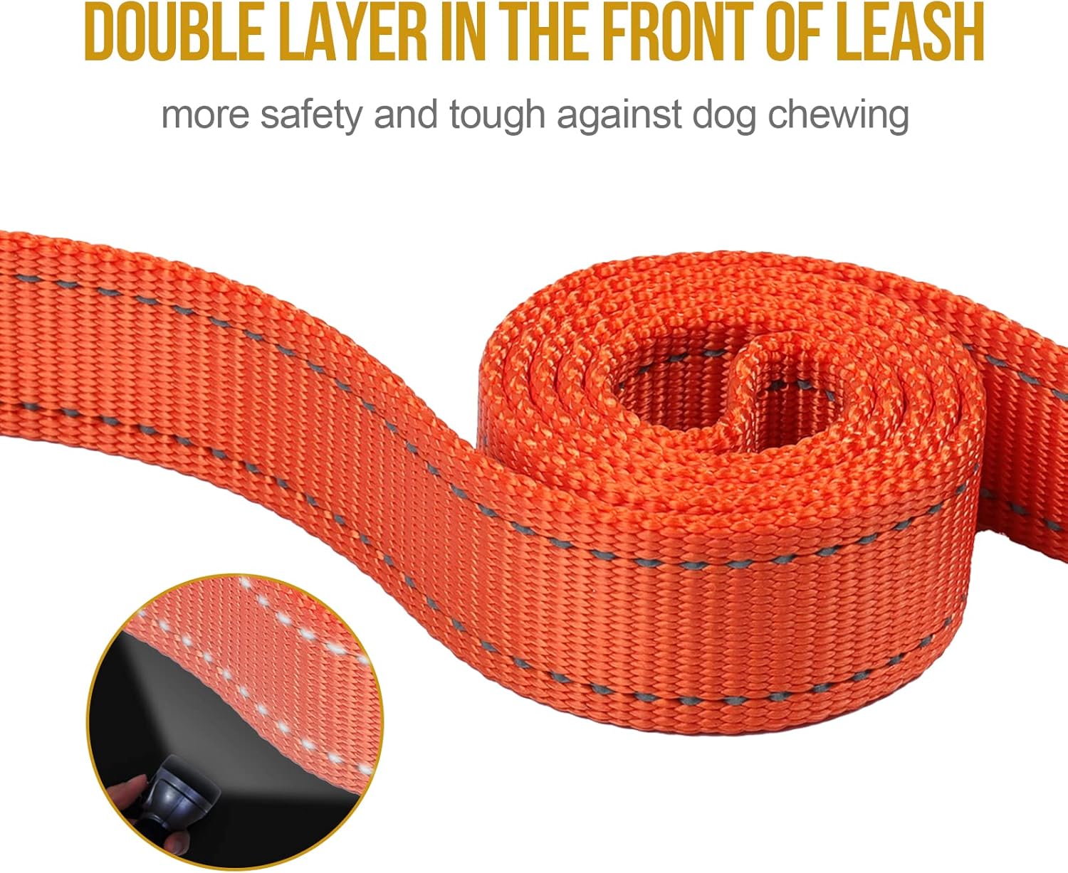 Detalle de OneTigris Laisse pour chien sans tirage – 1,8 m, nylon 1000D, 2 poignées (orange)