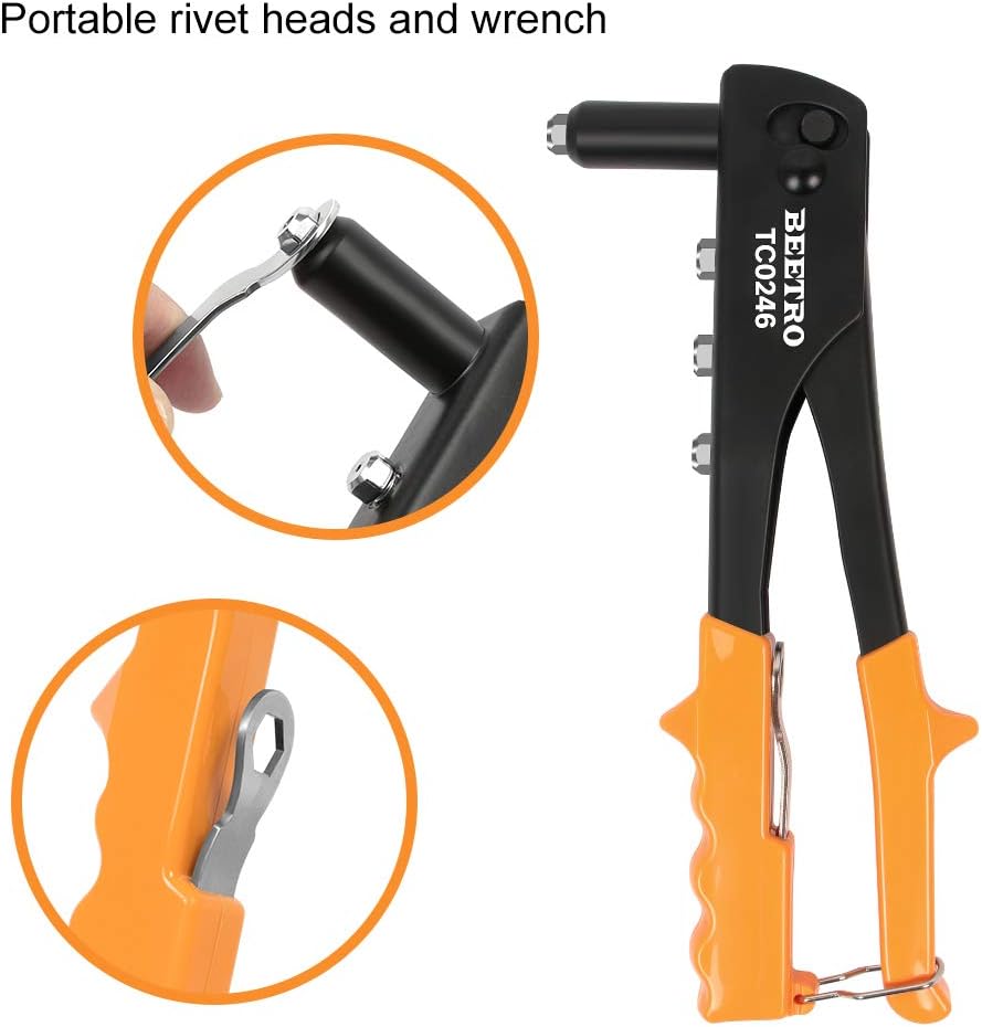 Detalle de BEETRO Heavy Duty Hand Riveter Review: 4 size set with 100 rivets for metal, plastic and leather