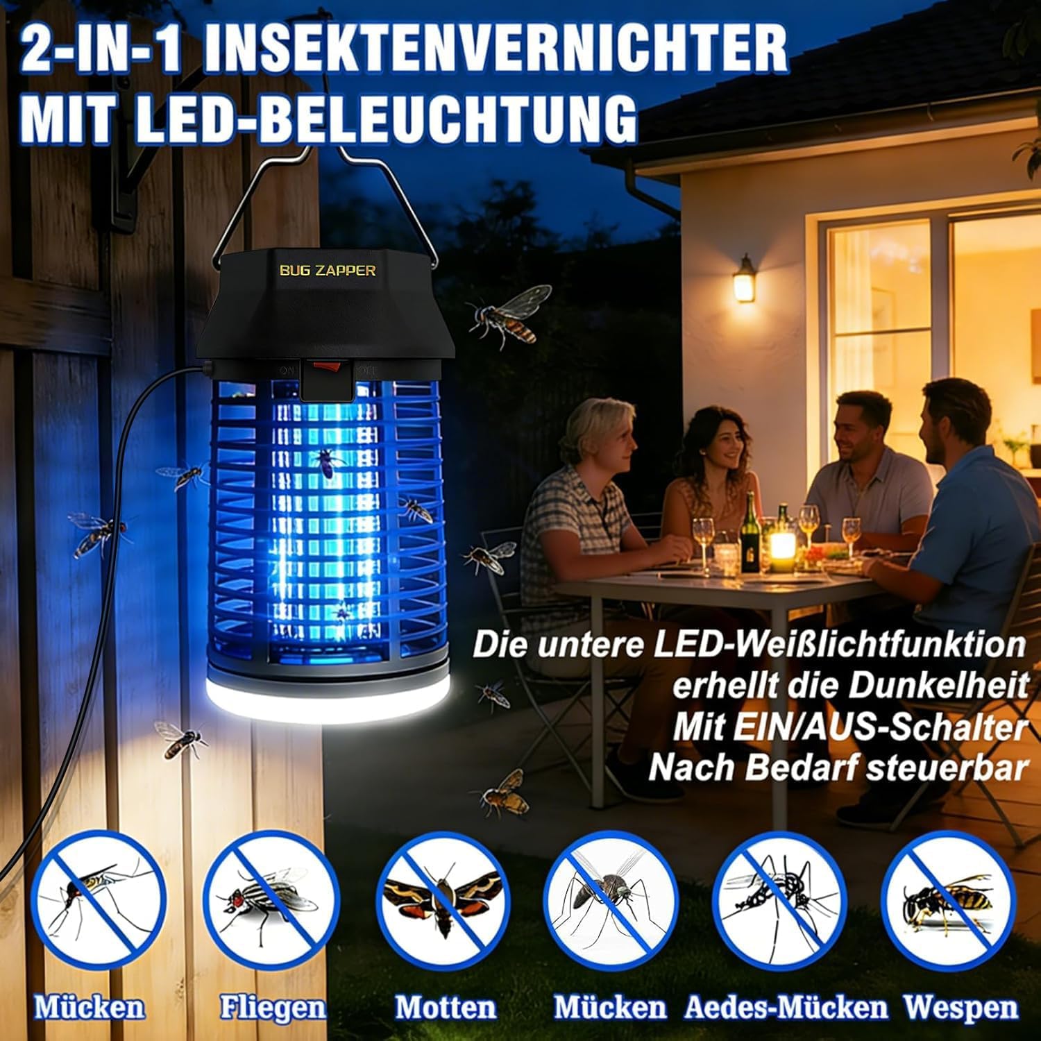 Thumbnail 1 de Insektenvernichter Elektrisch 4200V – 2-in-1 Mückenlampe mit LED-Licht, IPX4, kompakt und tragbar